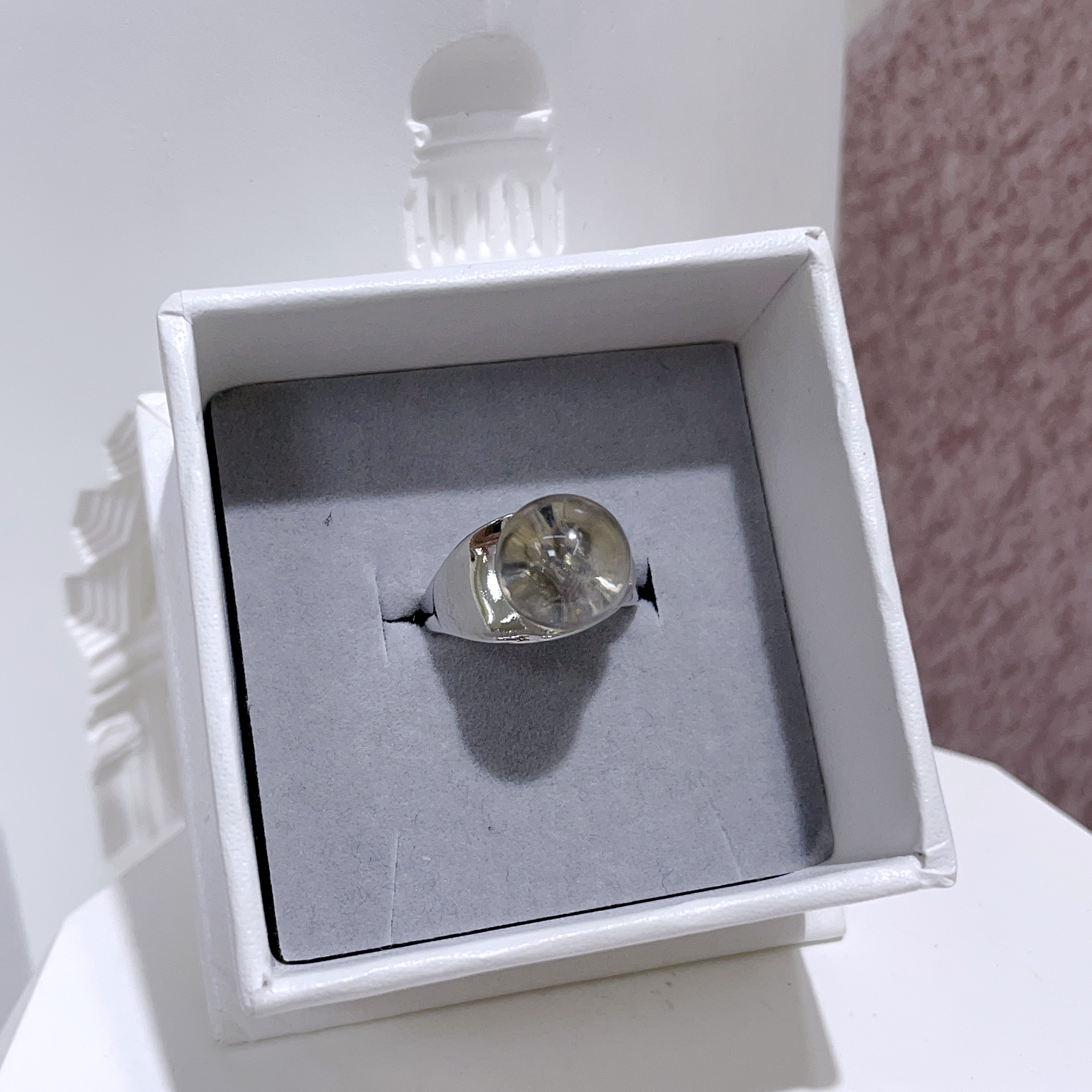 淨體白水晶球開口戒指