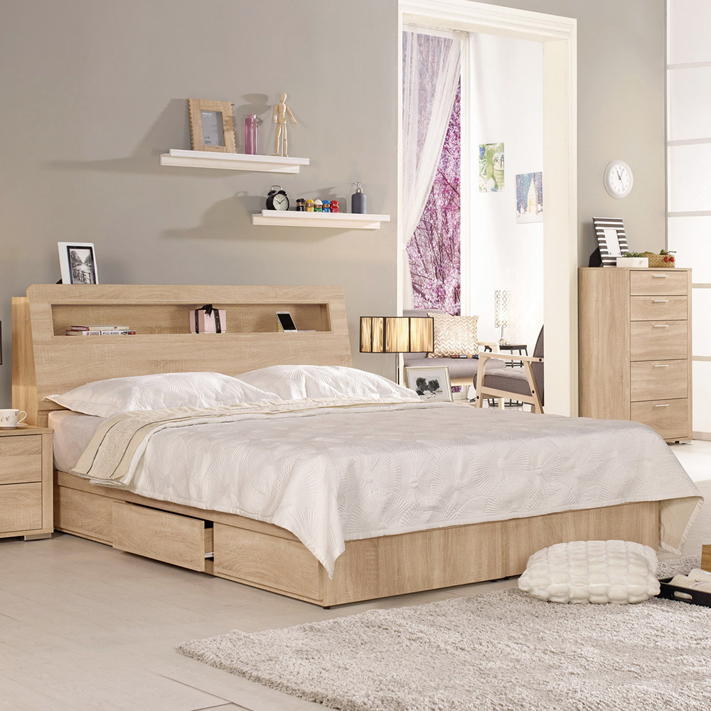 裴拉6.1尺雙人抽屜加大床組(不含床墊)