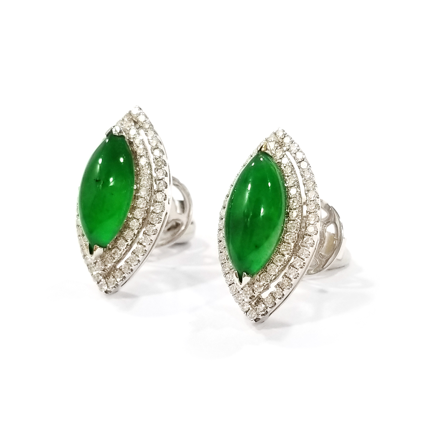 欖尖形翡翠天然鑽石耳環