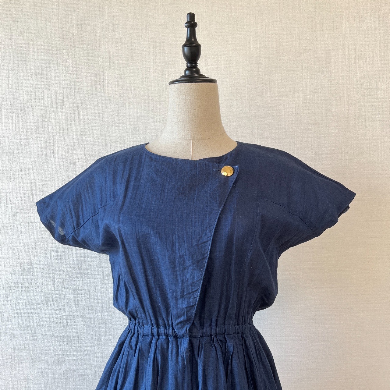 日本製深藍色綿麻質連身裙