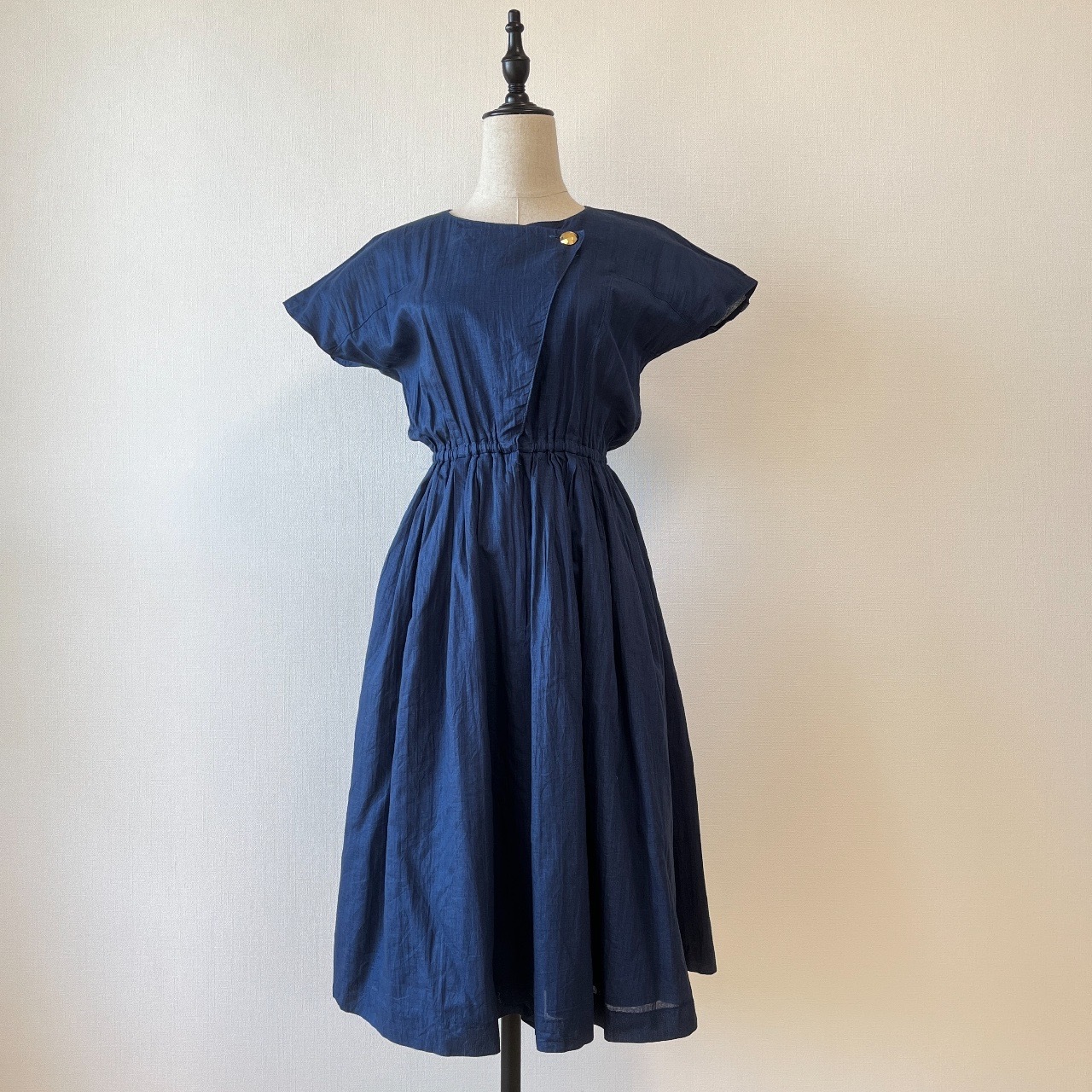 日本製深藍色綿麻質連身裙