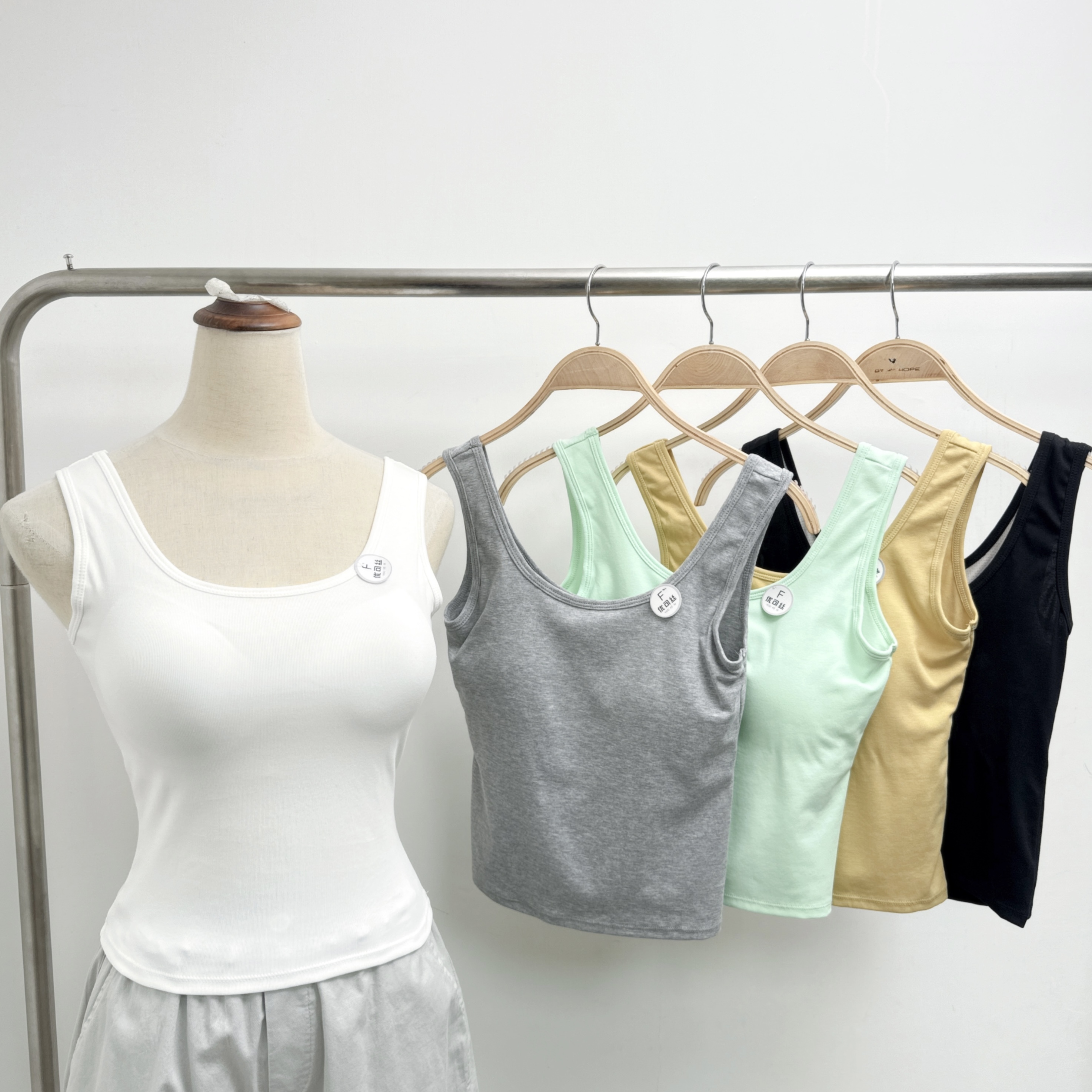 #5199-透氣網布內裡固定杯彈棉打底背心 (C125-C129)