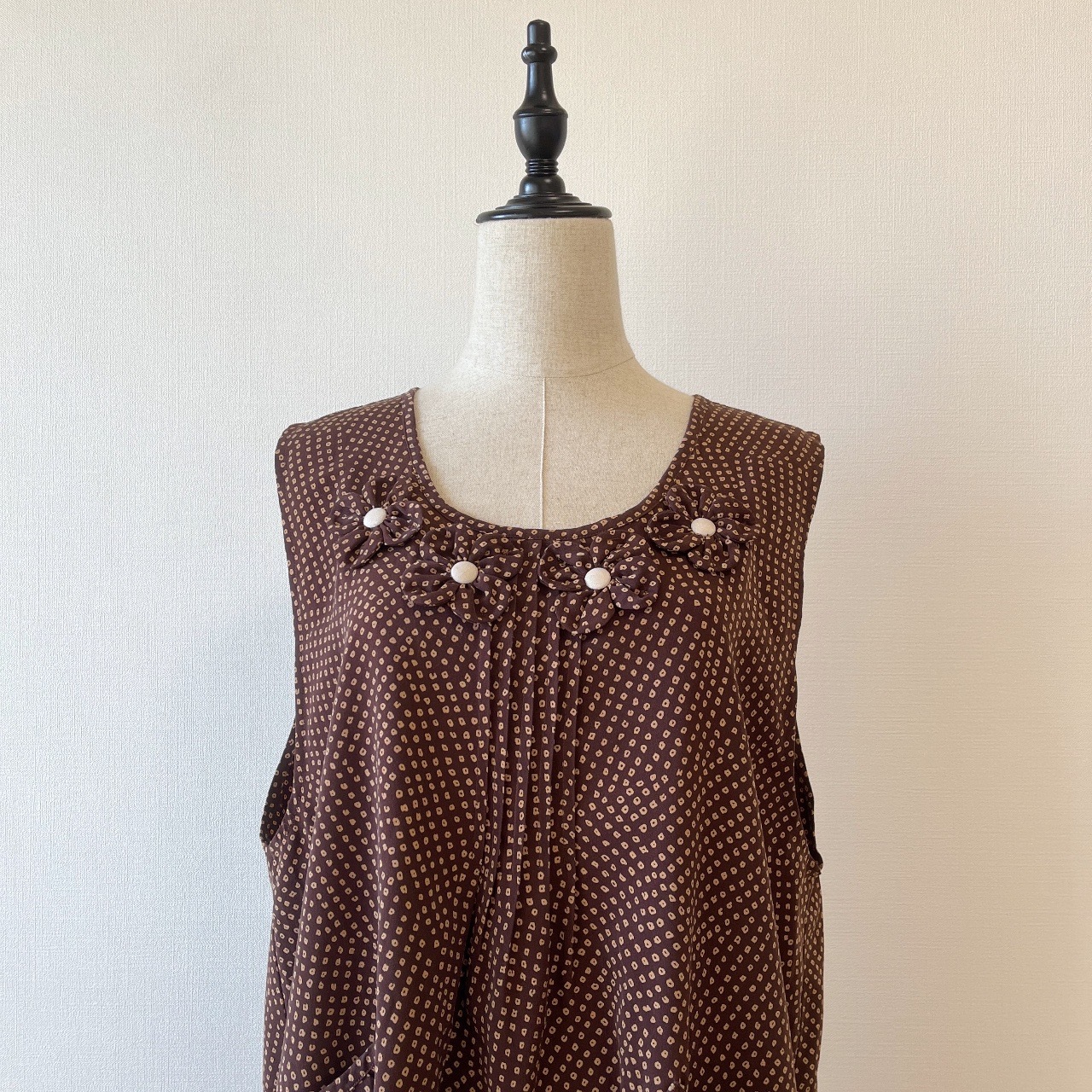 啡色可愛圓領古著背心裙