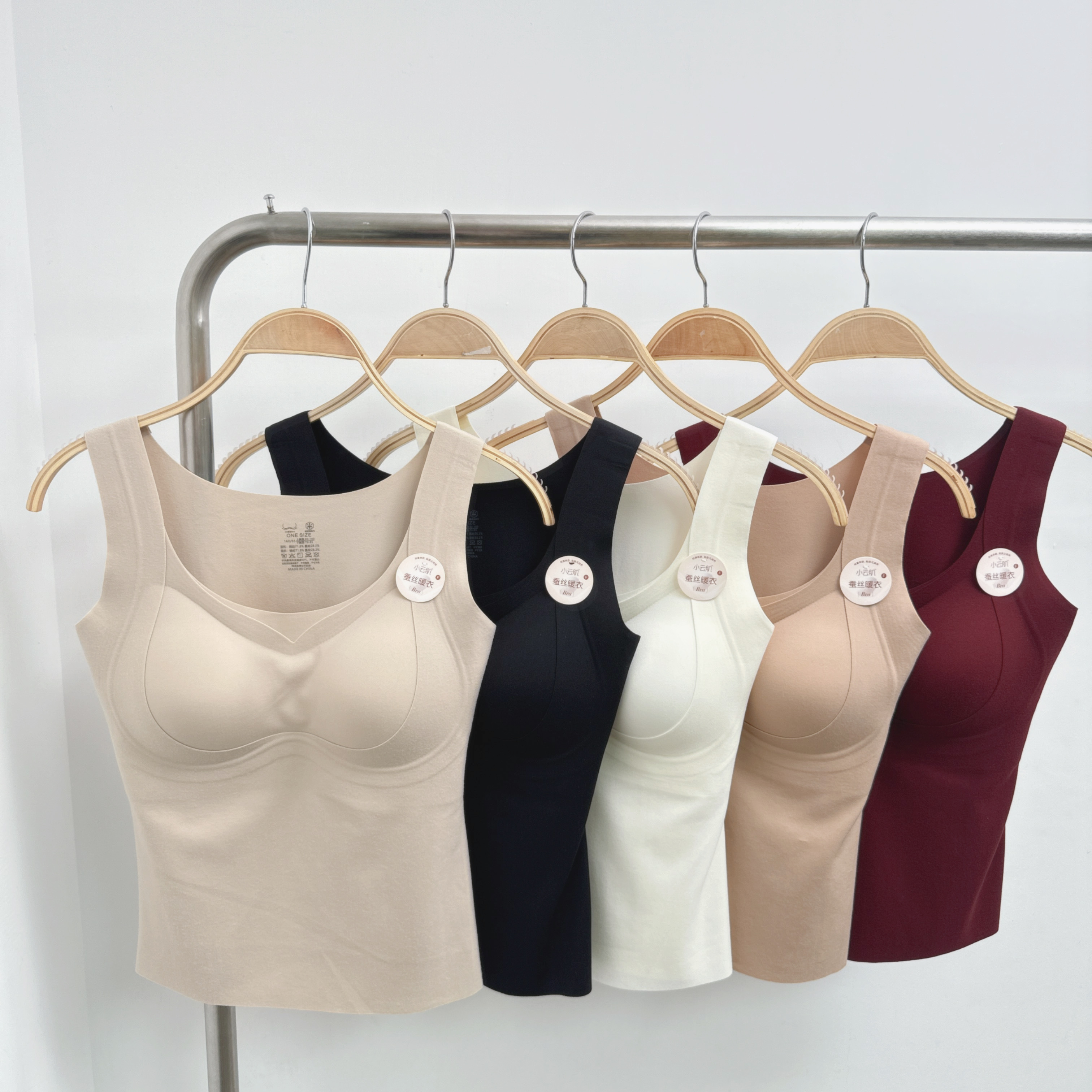 #1390-F Size小雲肌蠶絲蛋白暖膚固定杯中長背心打底衫 (E1-E5)