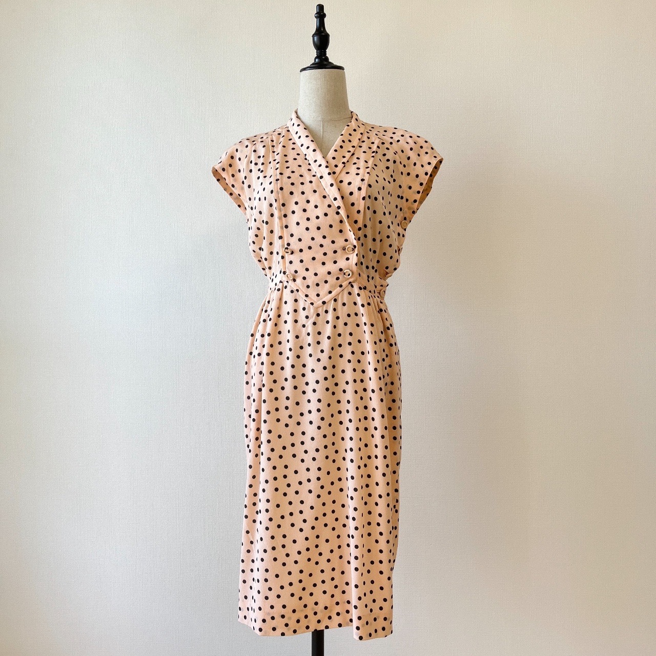 日本製珊瑚粉色優雅波點連身裙