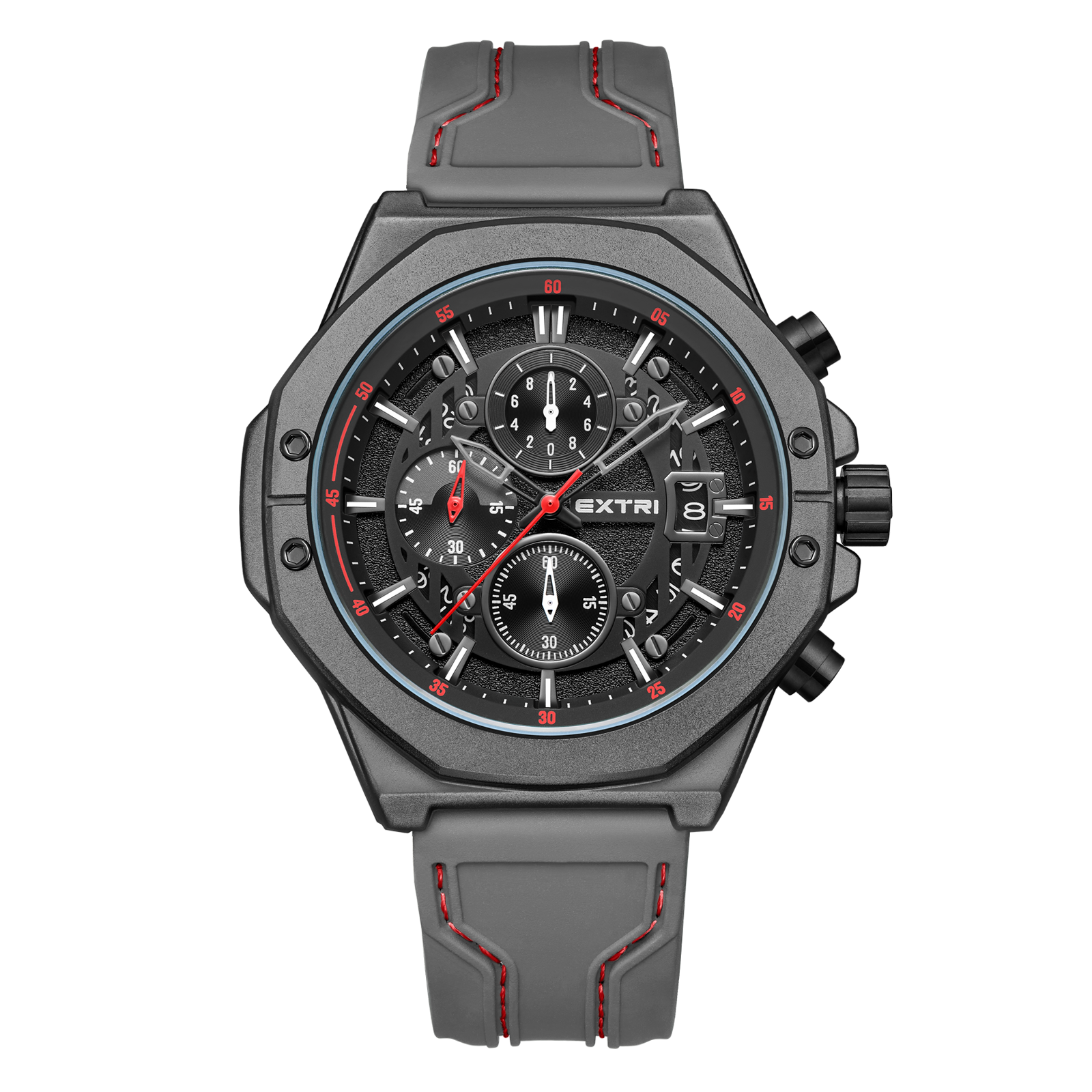 【EXTRI】 X6062 經典 圓形 日期顯示 三眼 矽膠 手錶
