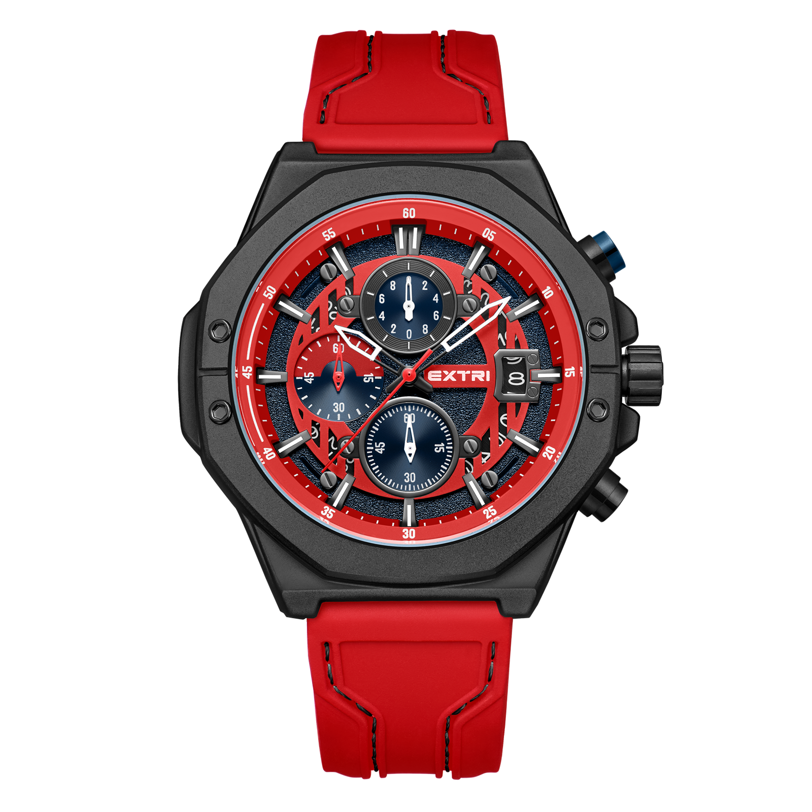【EXTRI】 X6062 經典 圓形 日期顯示 三眼 矽膠 手錶