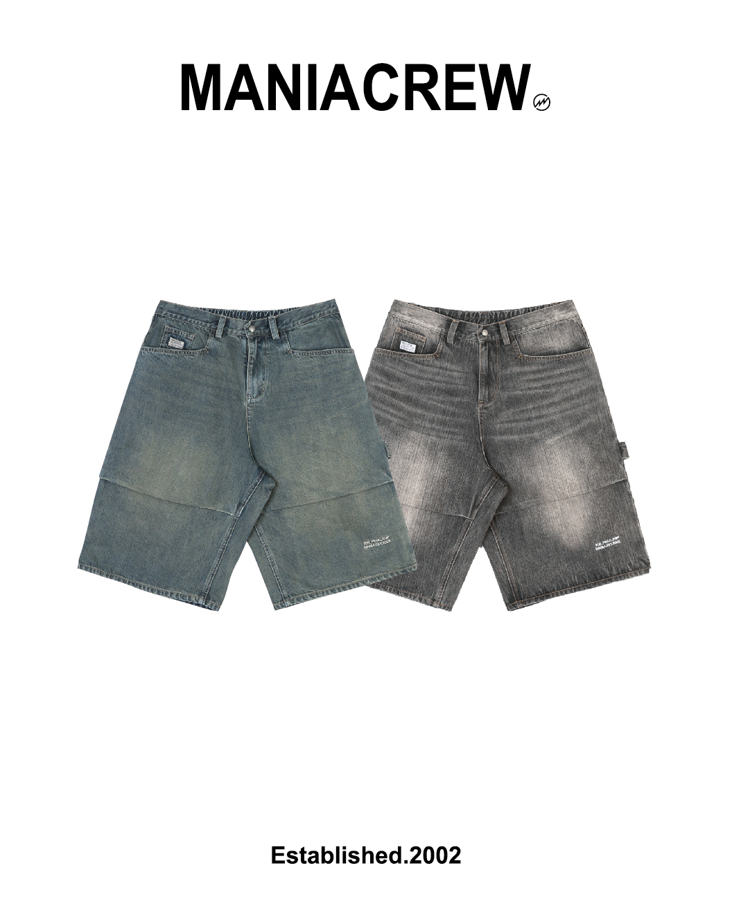 MANIA 職人手工刷七分牛仔褲 高磅 酵石洗 藍/黑 25 S/S Wide Utility Capri Shorts
