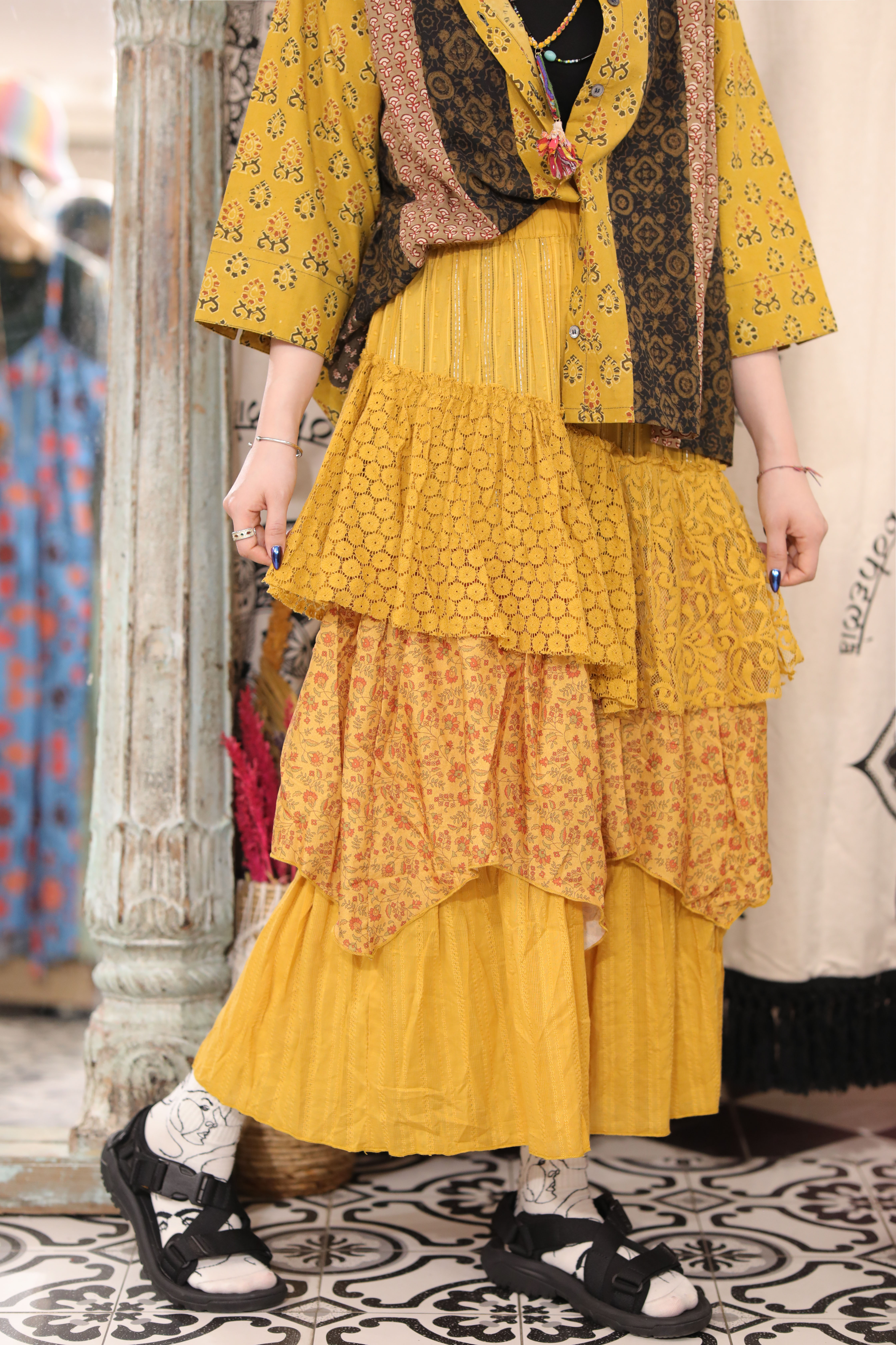 Amina Long Skirt - IDS-5324 - Pink F1 / Mustard F2 / White F3 / Black F4