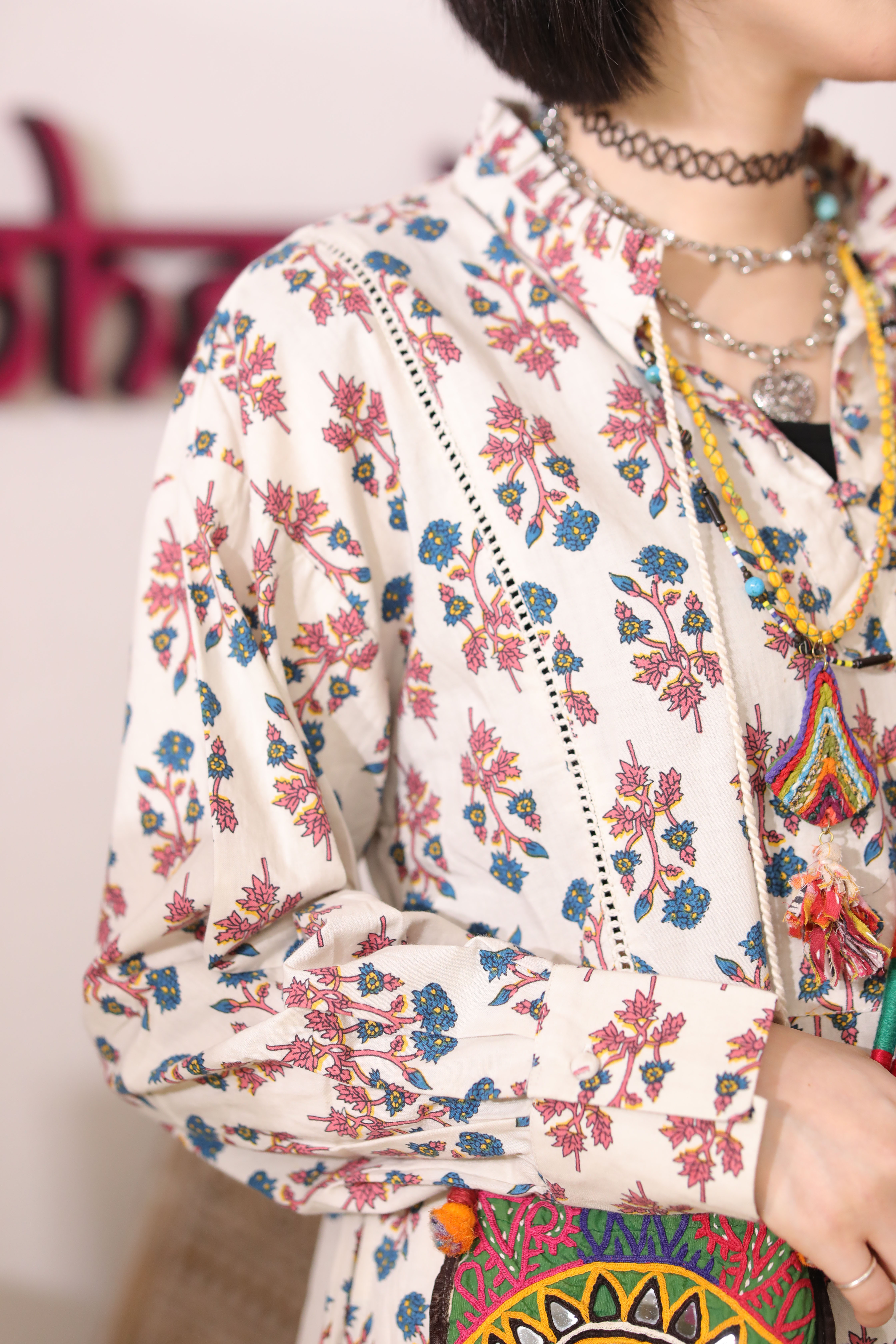 Amina 蕾絲拼接圖騰印花長裙 - IDS-5302  Turquoise F22 / Orange F23 / White F24