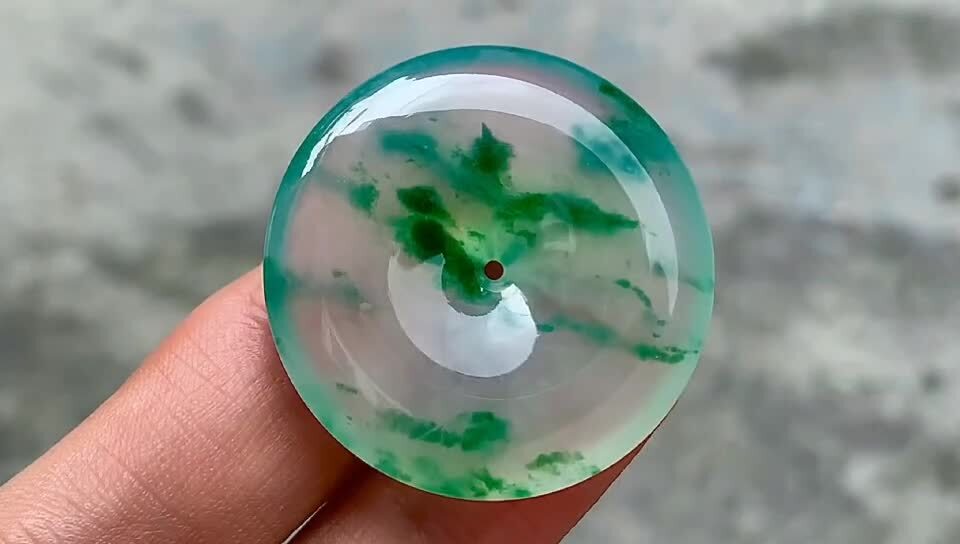 翡翠高冰飄綠平安扣 (31.2mm直徑),天然翡翠A玉, 緬甸玉, Jade, Jadeite