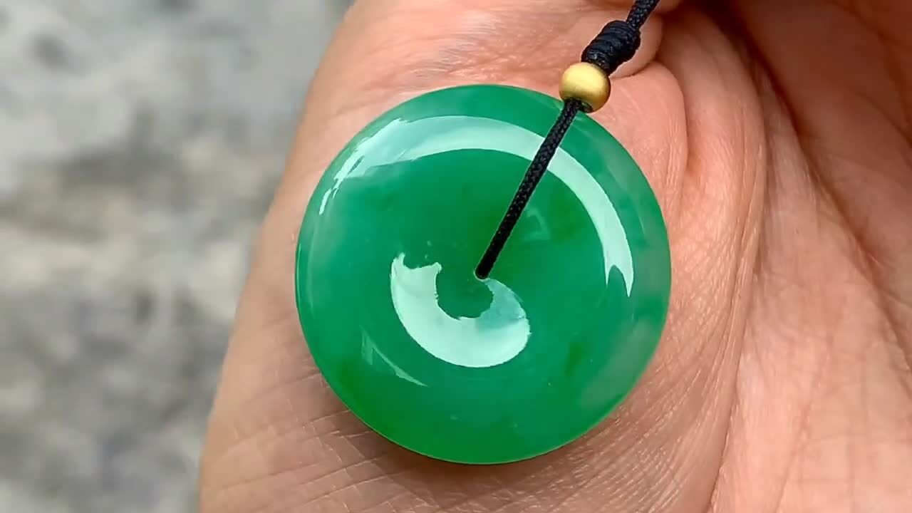 翡翠滿色平安扣 (27.6mm直徑),天然翡翠A玉, 緬甸玉, Jade, Jadeite