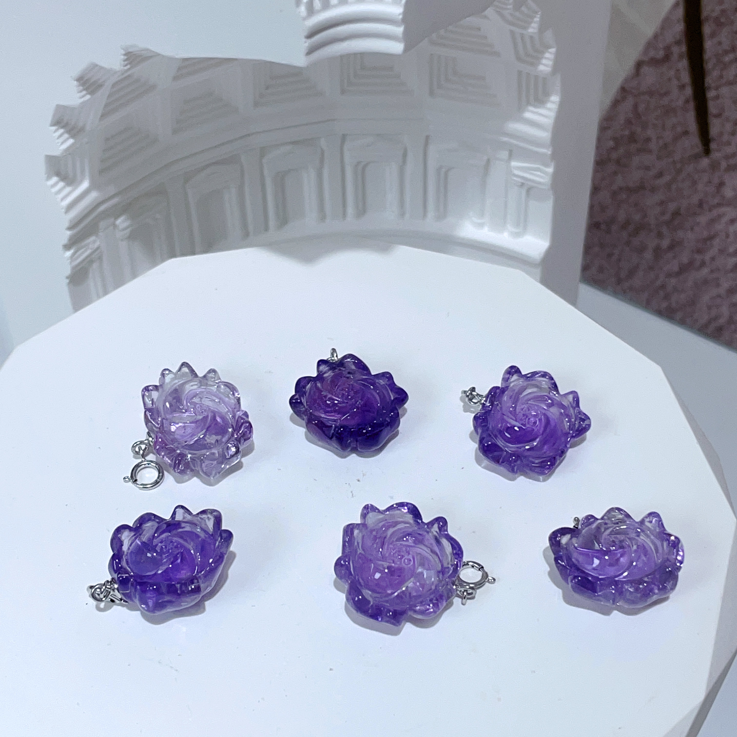 精雕紫水晶花花純銀吊墜