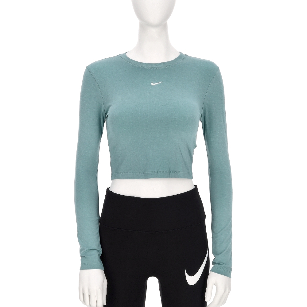 Nike As W Nsw Nk Chll Knt Ls Crp 女款 湖水綠色 短版 薄款 長袖 HF5323-018