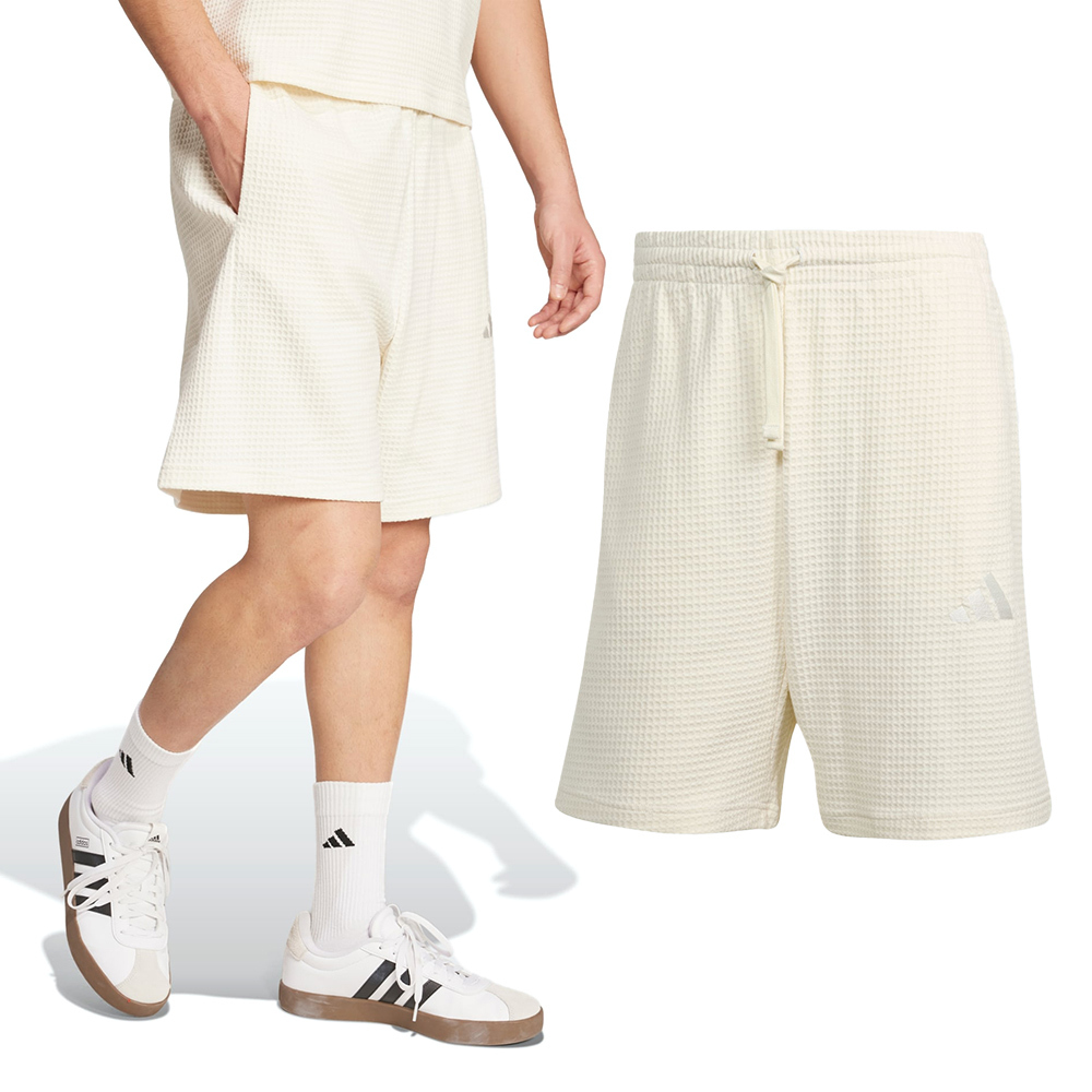 Adidas M A Szn M Sh 男款 米白色 寬鬆 華夫格 針織 抽繩 休閒 短褲 JL6562