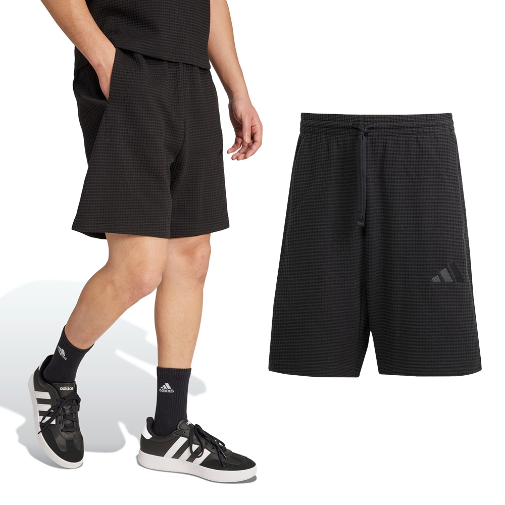 Adidas M A Szn M Sh 男款 黑色 寬鬆 華夫格 針織 抽繩 休閒 短褲 JL6561