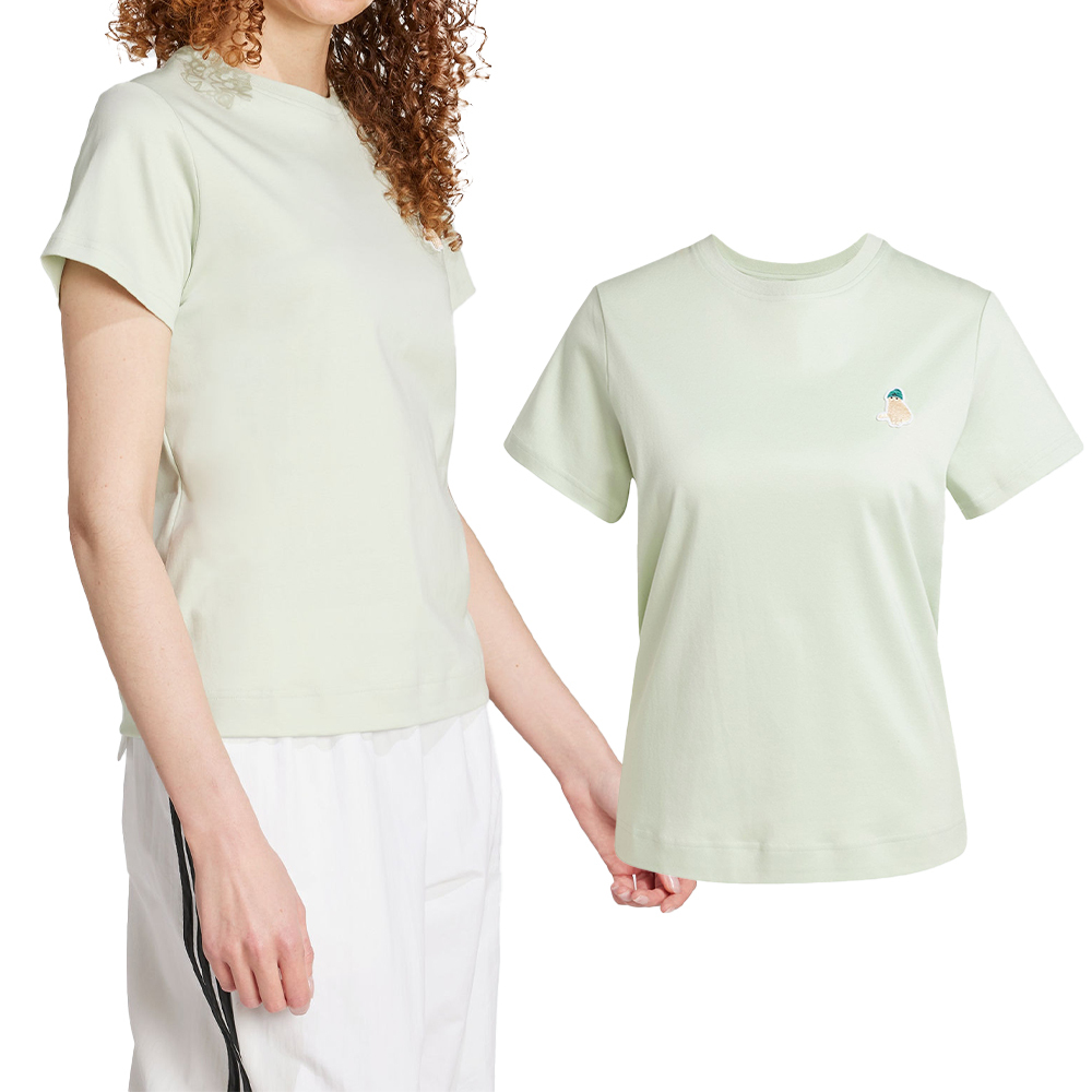 Adidas W Cat T 女款 淺綠色 貓咪 印花 棉質 T恤 休閒 短袖 JM4449