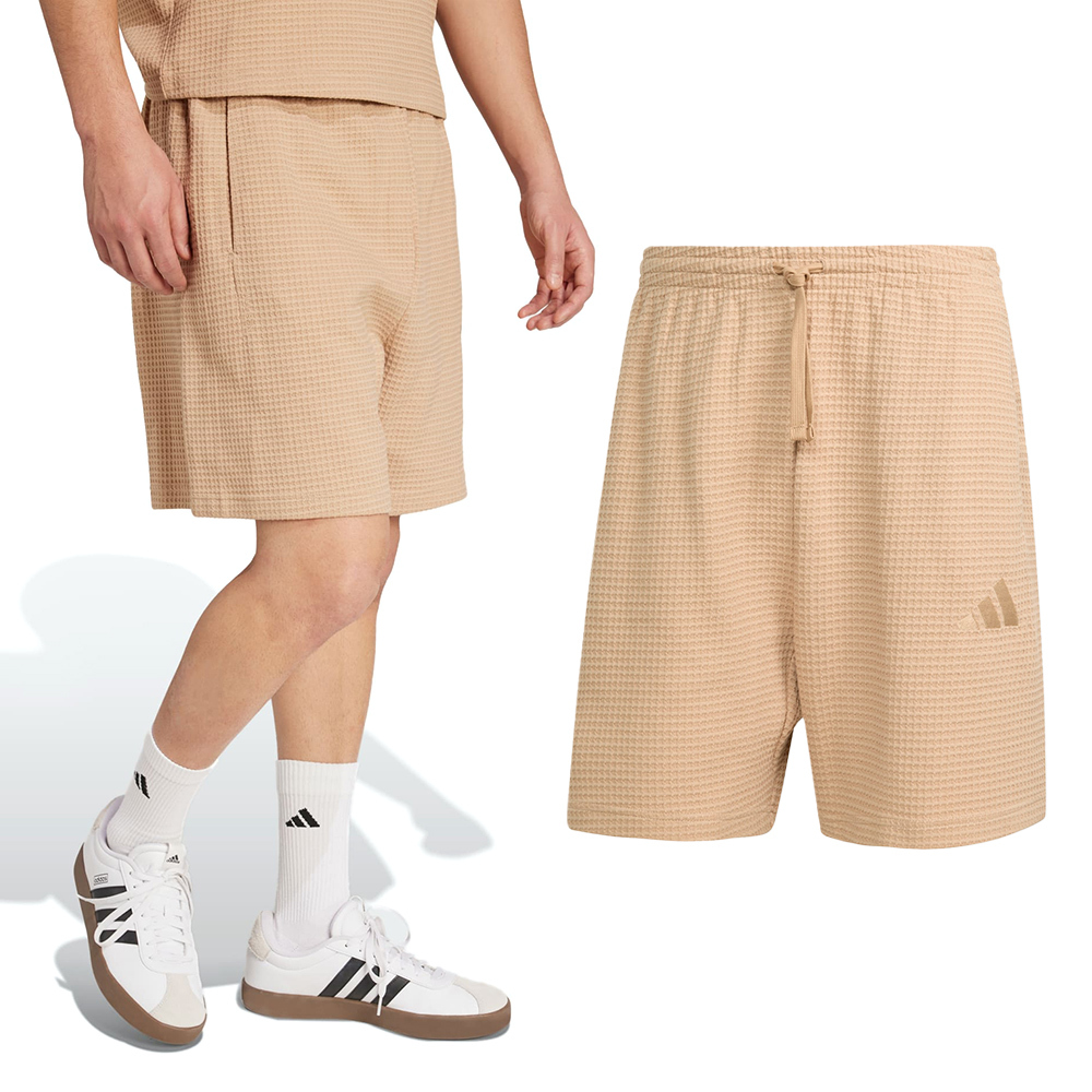 Adidas M A Szn M Sh 男款 卡其色 寬鬆 華夫格 針織 抽繩 休閒 短褲 JL6563