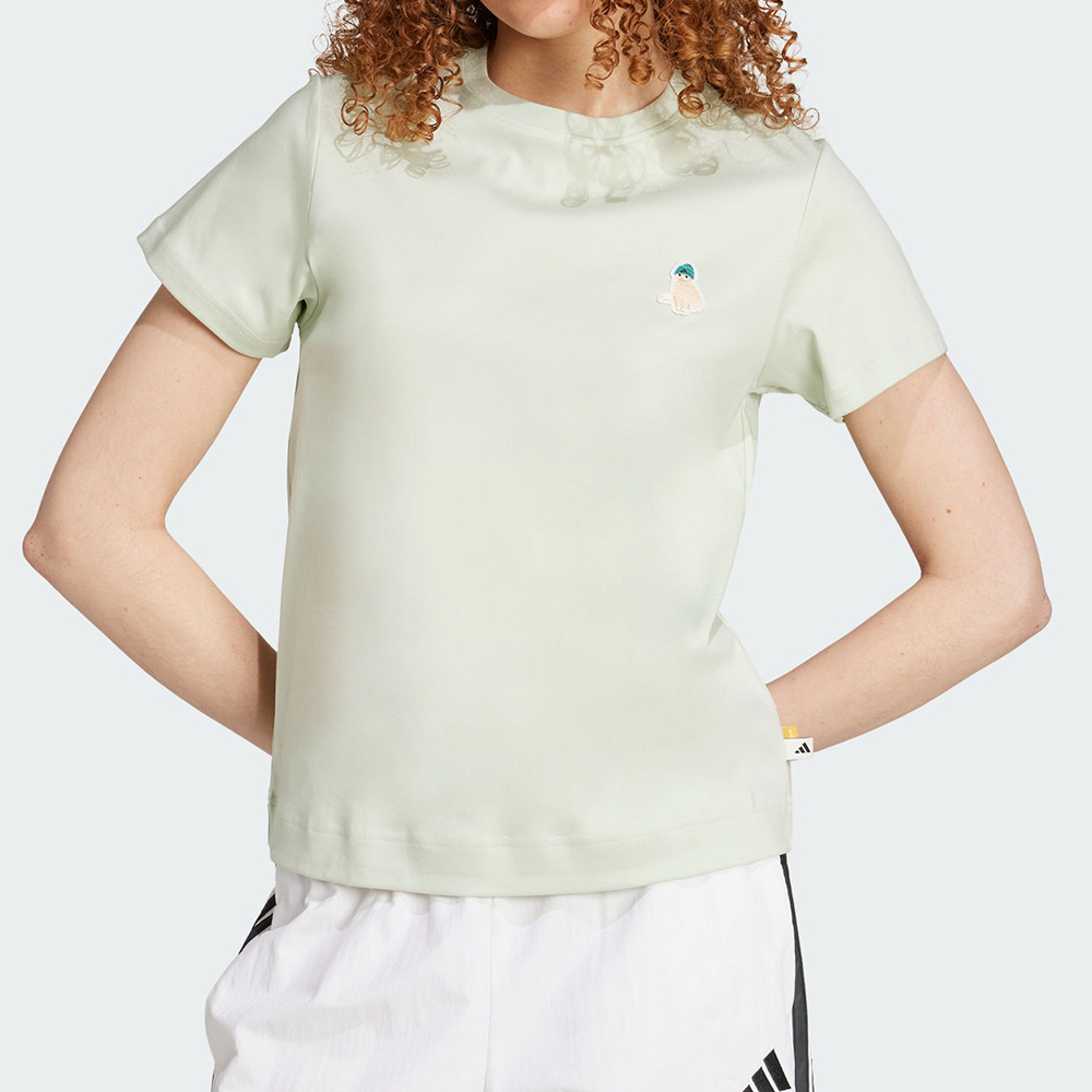 Adidas W Cat T 女款 淺綠色 貓咪 印花 棉質 T恤 休閒 短袖 JM4449