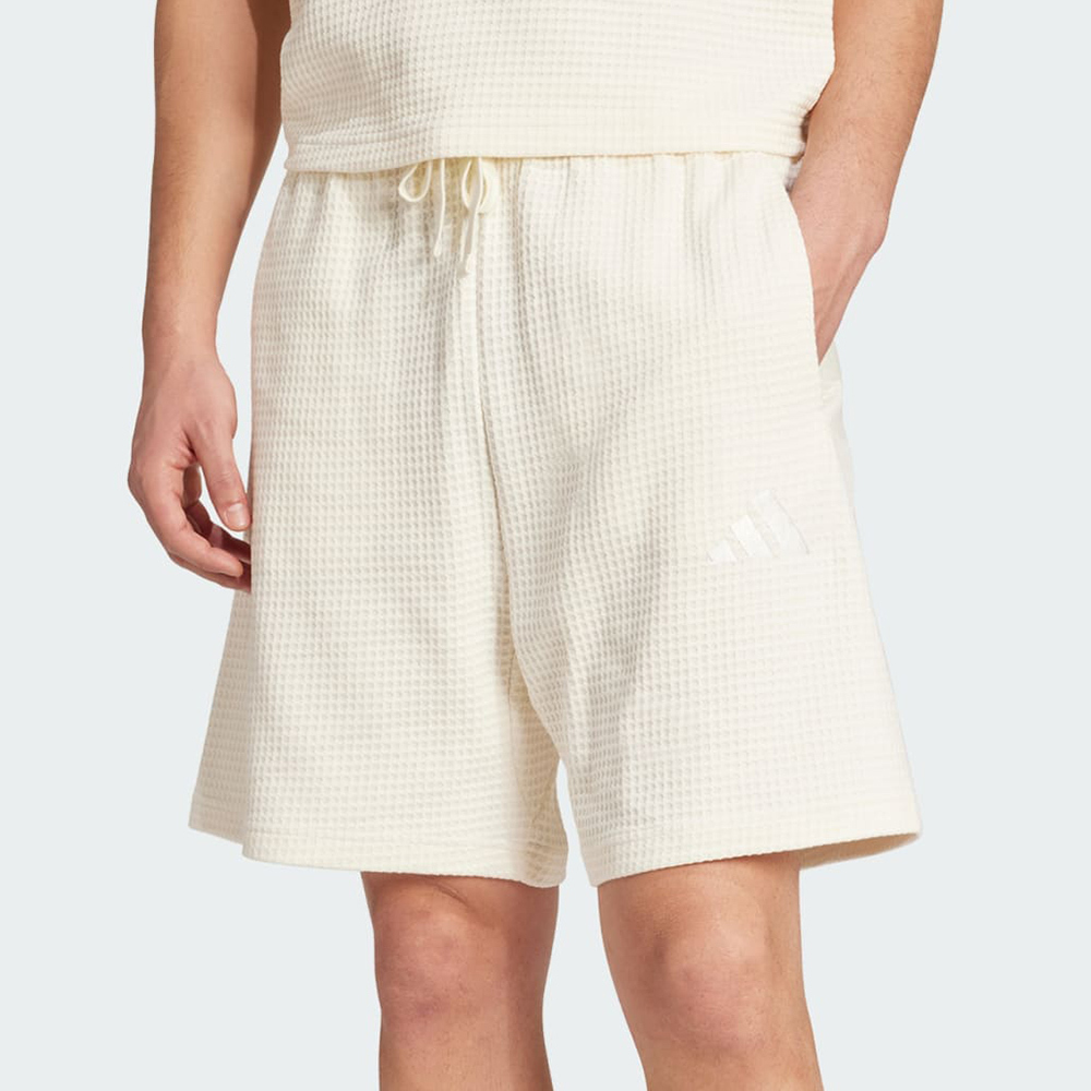 Adidas M A Szn M Sh 男款 米白色 寬鬆 華夫格 針織 抽繩 休閒 短褲 JL6562