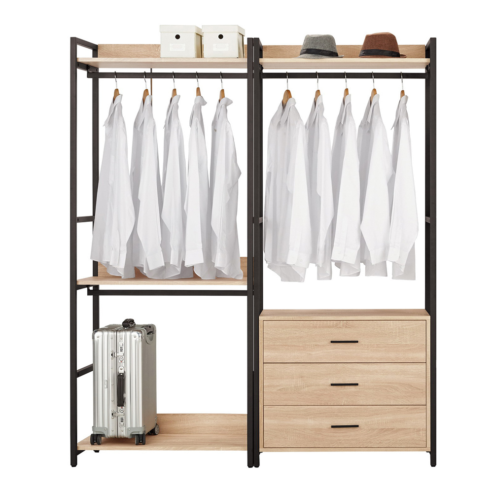 裴拉5.3尺開放式組合衣櫃(雙吊+三抽)