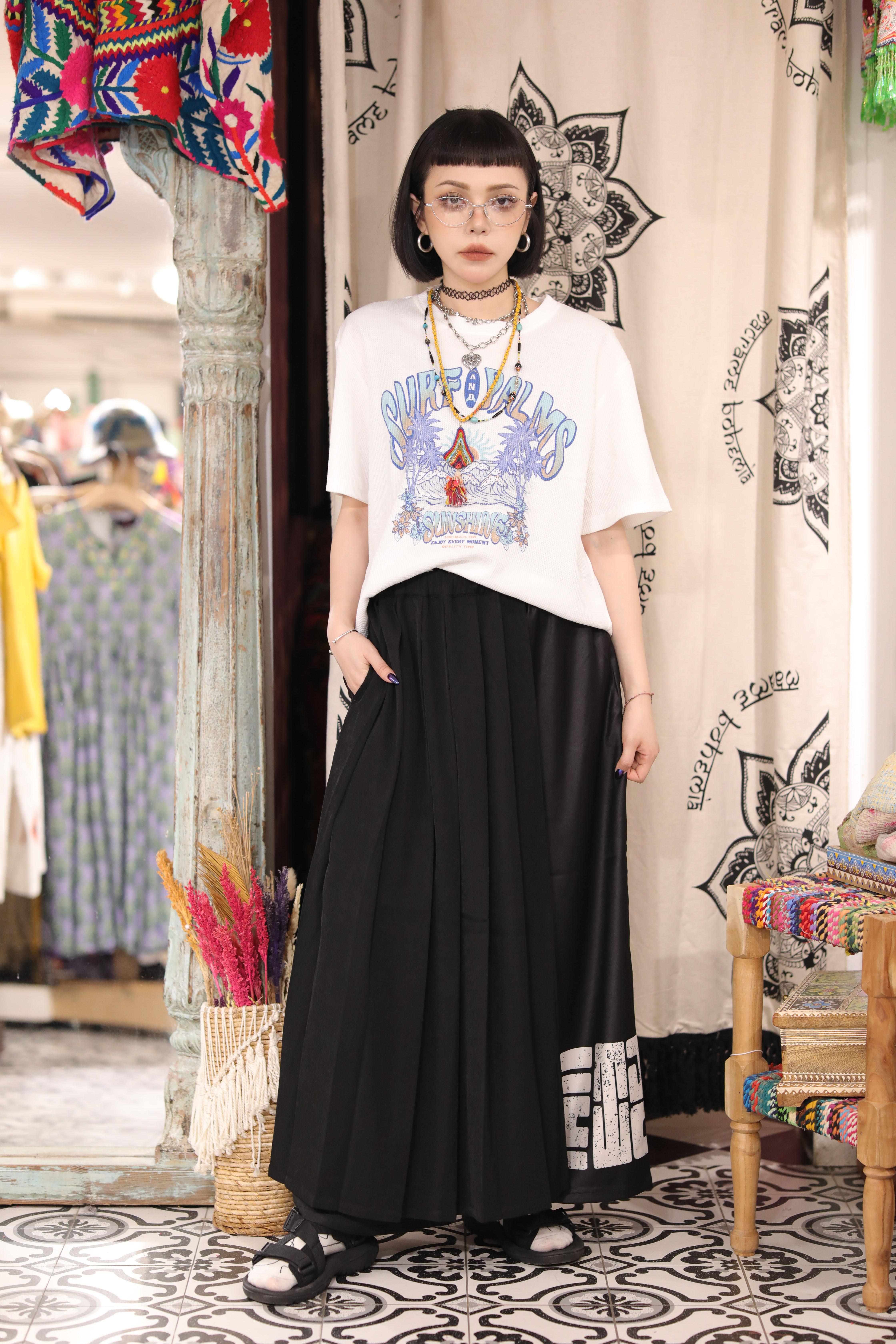 +Nippon DNA 寬褲 - 7cc-5304 - 黑色 F8