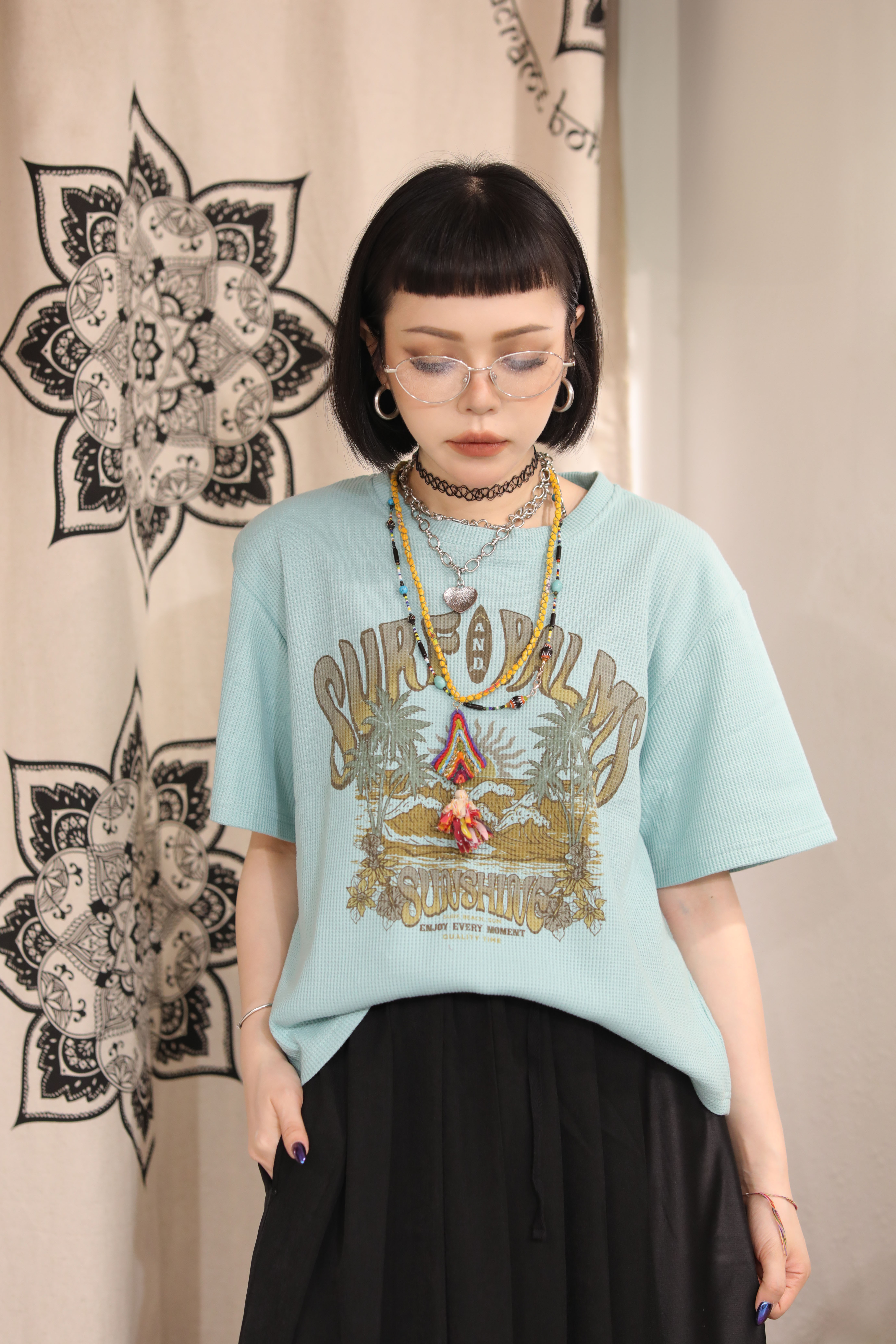 Surf & Palms T shirt - 4CA-5302 - White F12 / Green F11