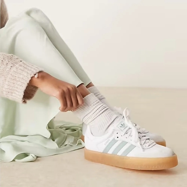 ADIDAS 休閒鞋 SAMBAE 白淺綠 膠底 復古 厚底鞋 女 JP5609