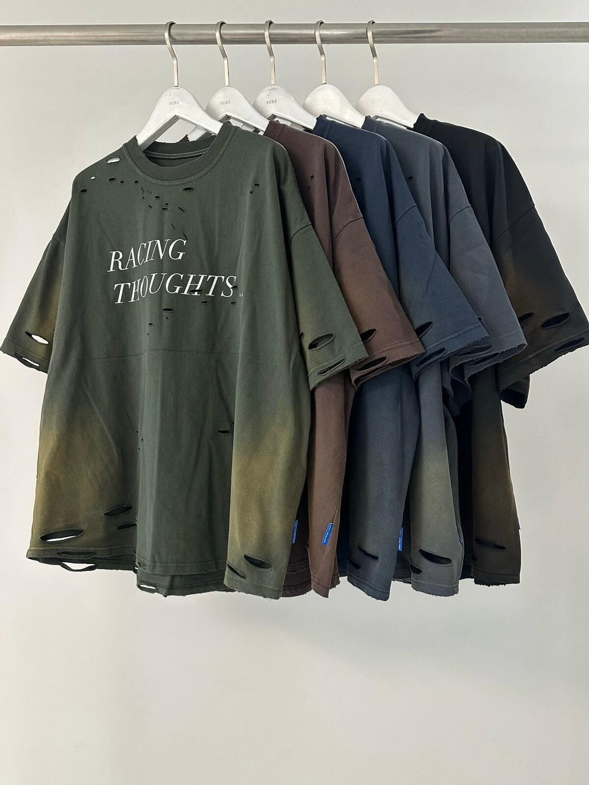 洗水破洞英文字短袖Tee PURE-169T