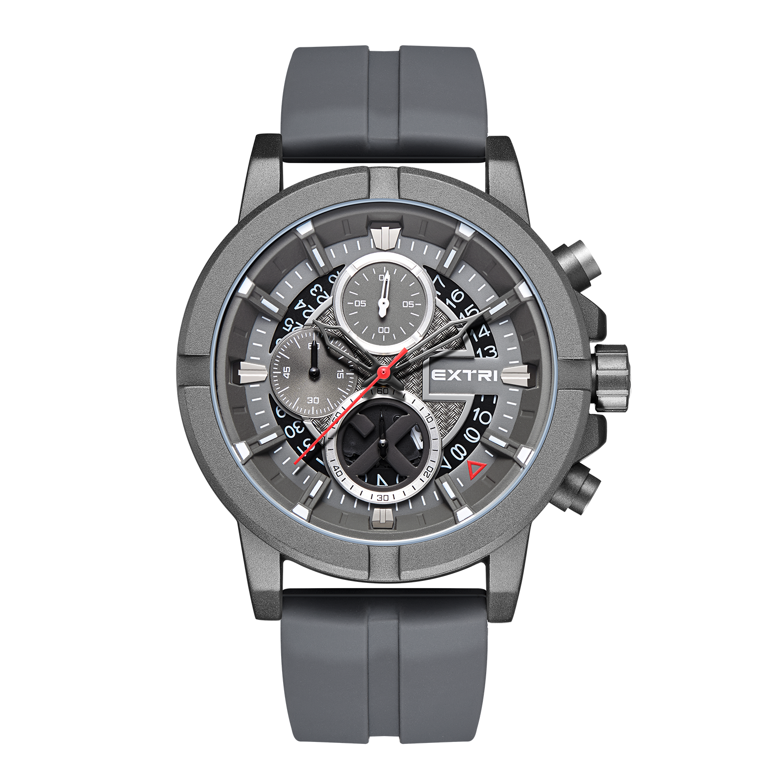 【EXTRI】 X6064 經典 圓形 日期顯示 三眼 矽膠 手錶