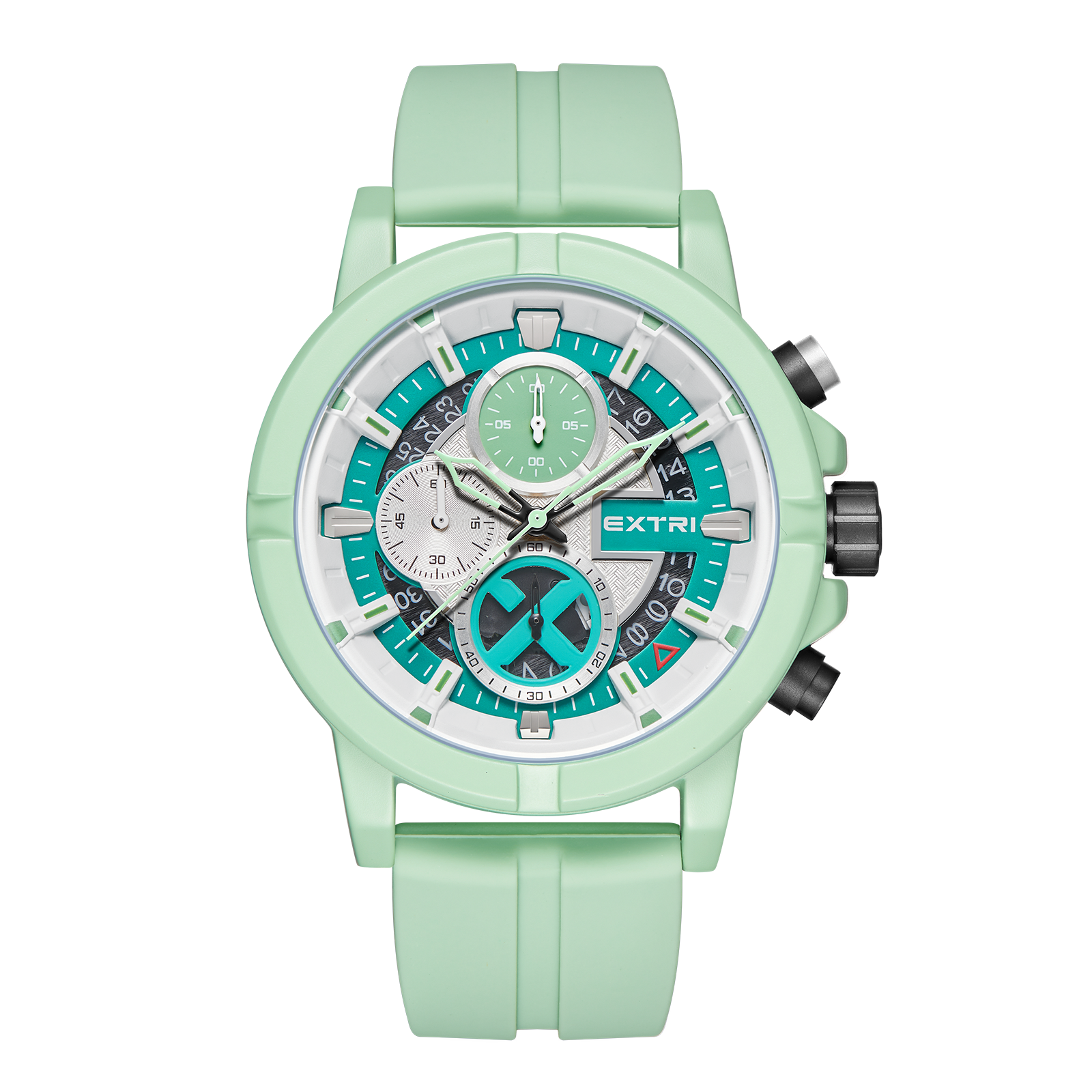 【EXTRI】 X6064 經典 圓形 日期顯示 三眼 矽膠 手錶
