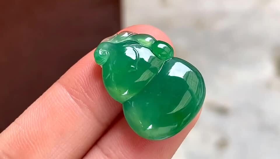 翡翠滿色葫蘆,天然翡翠A玉, 緬甸玉, Jade, Jadeite