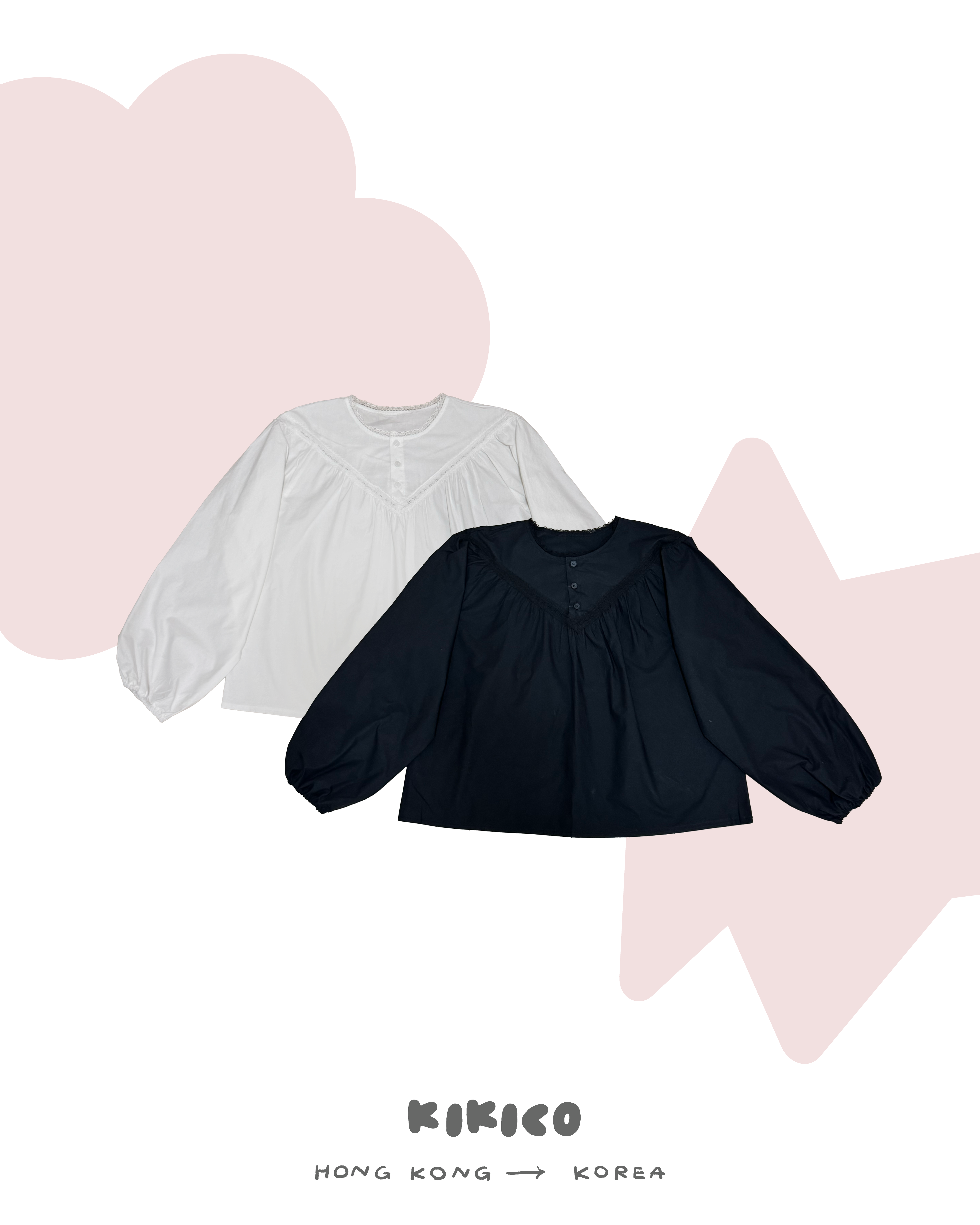 蕾絲刺繡打褶圓領襯衫