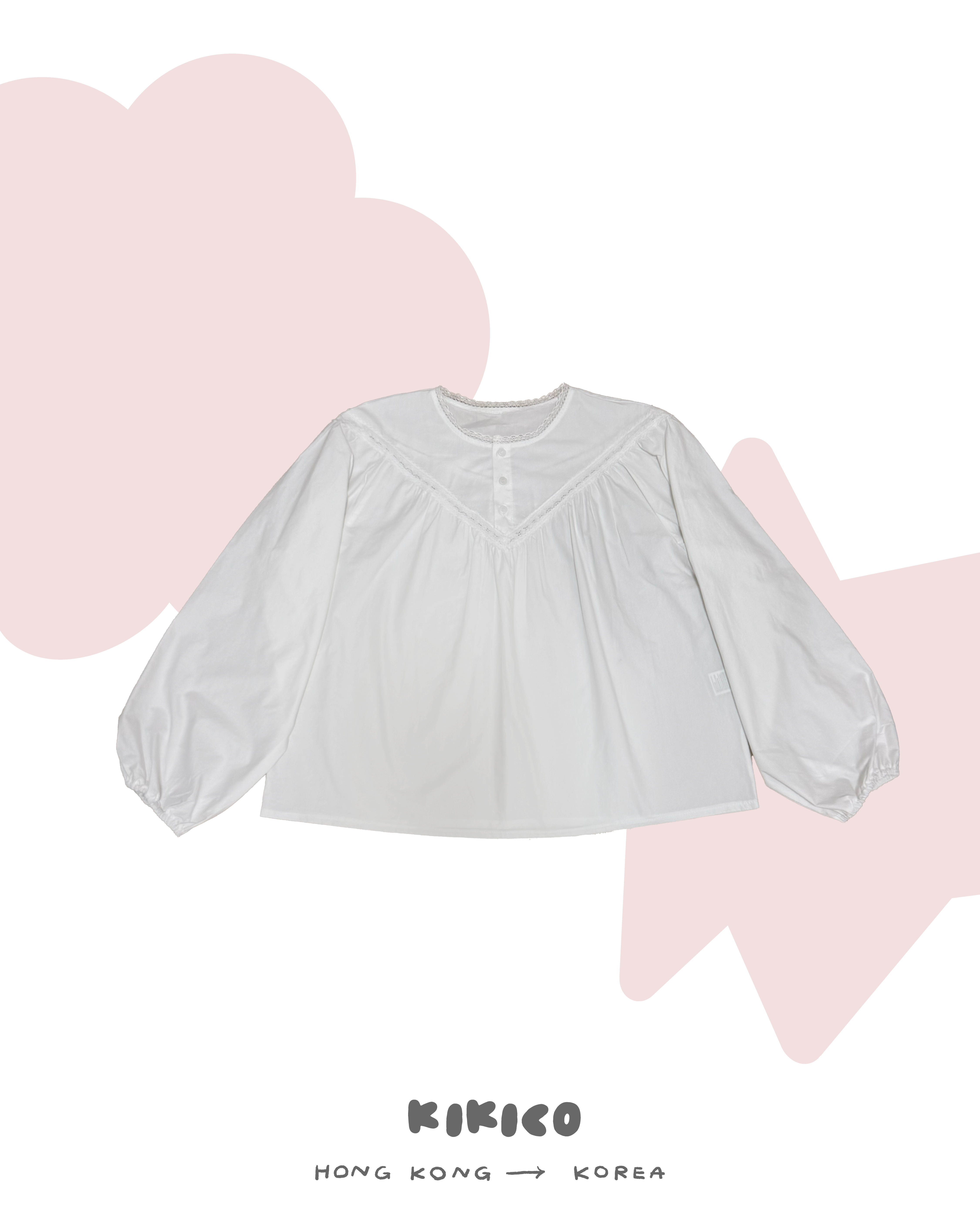 蕾絲刺繡打褶圓領襯衫