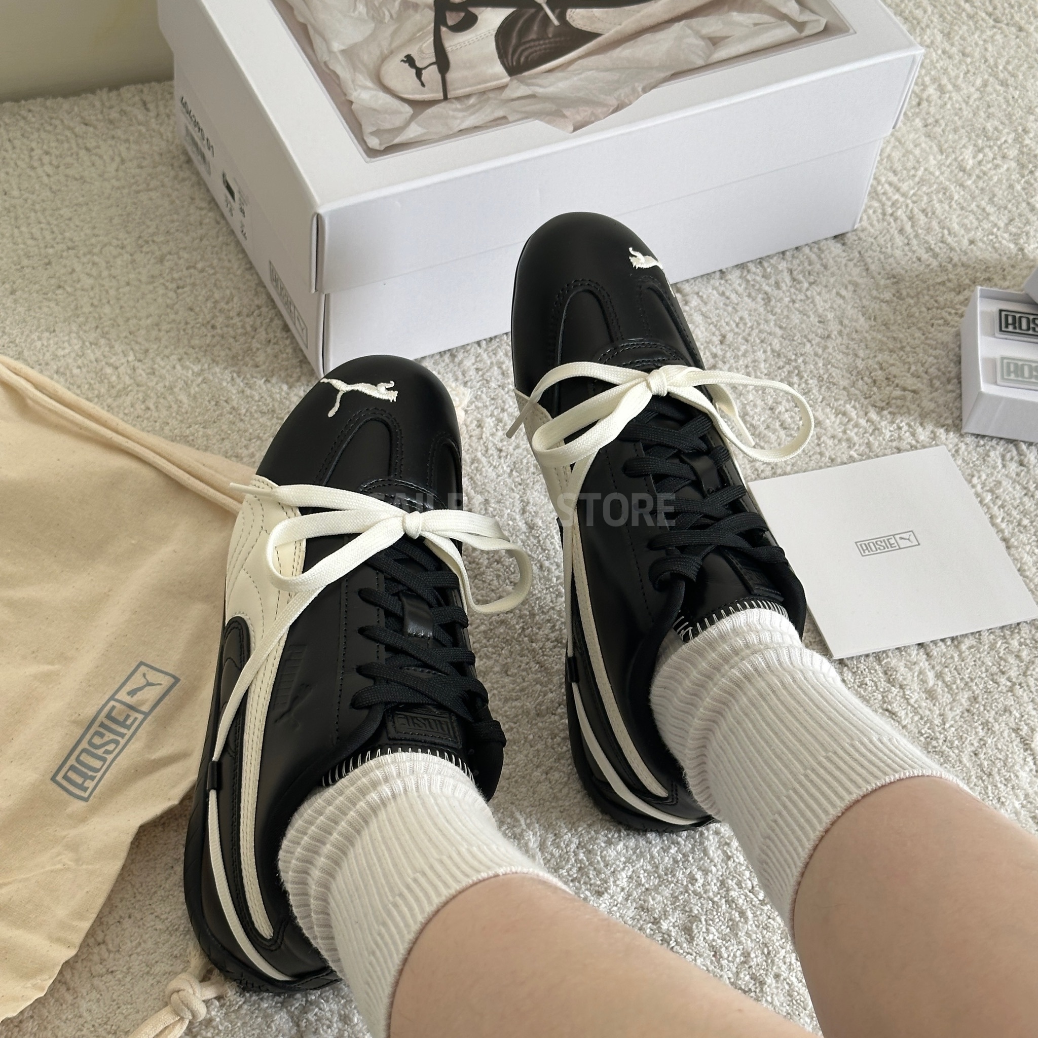 #現貨 ROSÉ × PUMA SPEEDCAT 黑色 皮革蝴蝶結款 賽車鞋