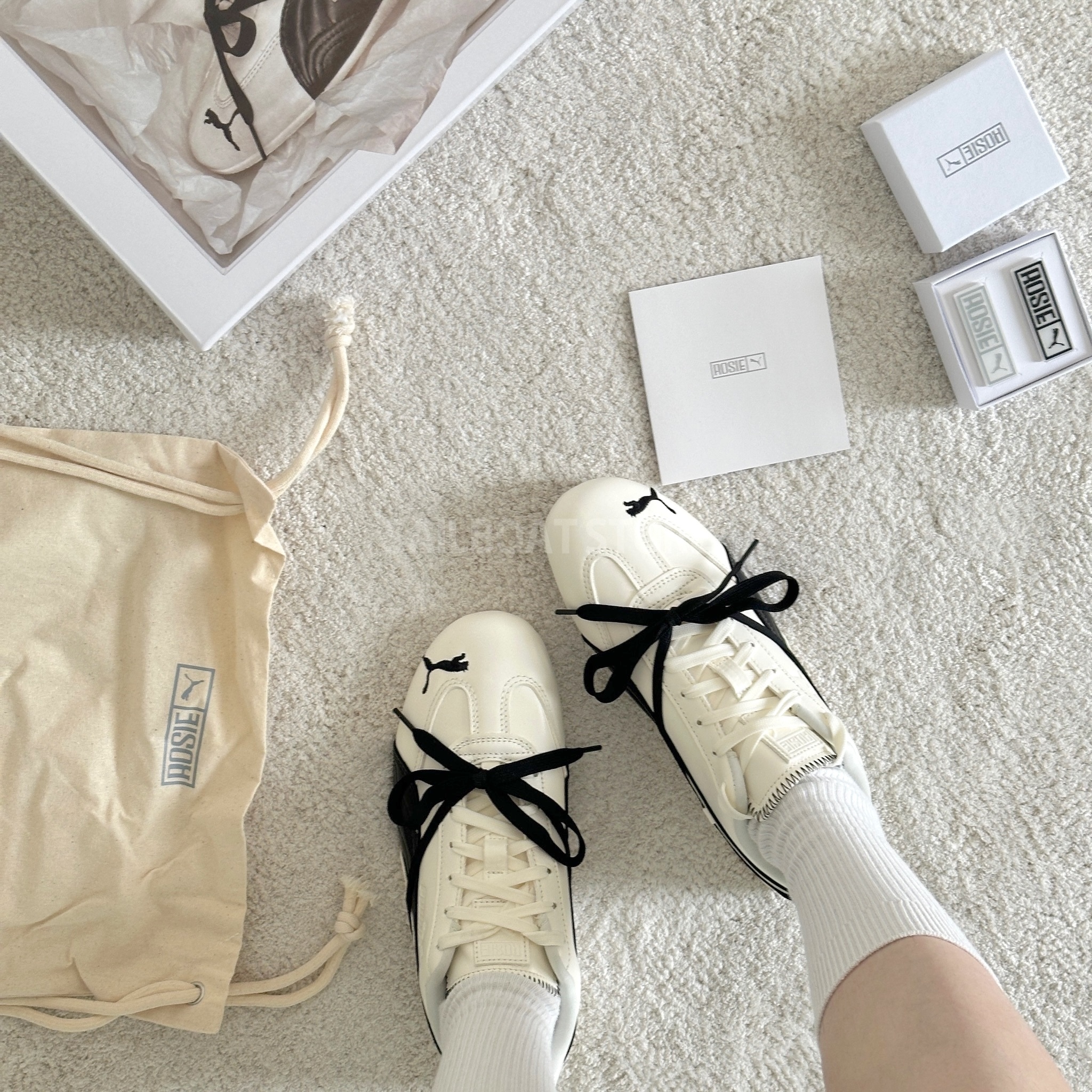 #現貨 ROSÉ × PUMA SPEEDCAT 白色 皮革蝴蝶結款 賽車鞋