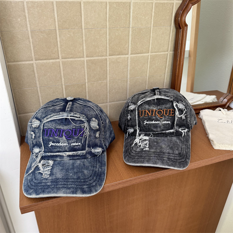 字母刷破水洗帽