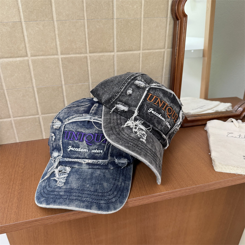 字母刷破水洗帽