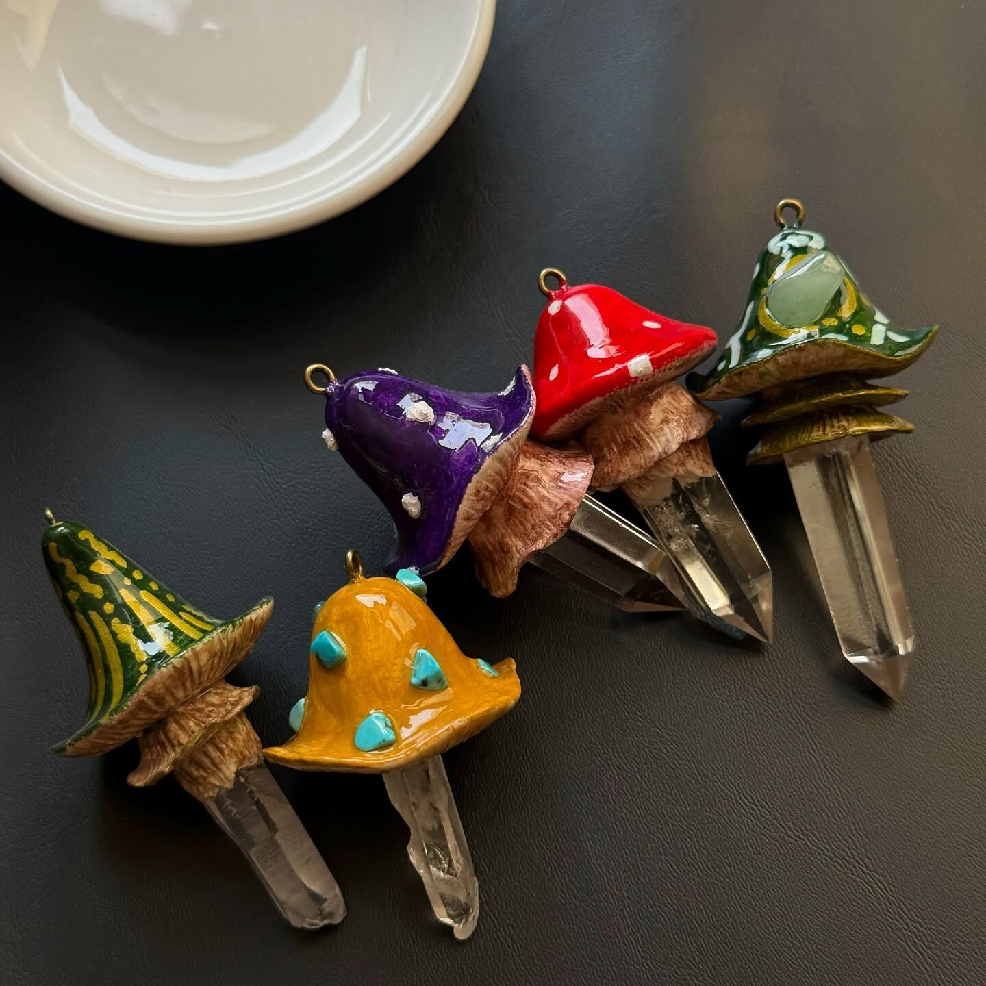 [原石] 白水晶 蘑菇 手工陶藝品