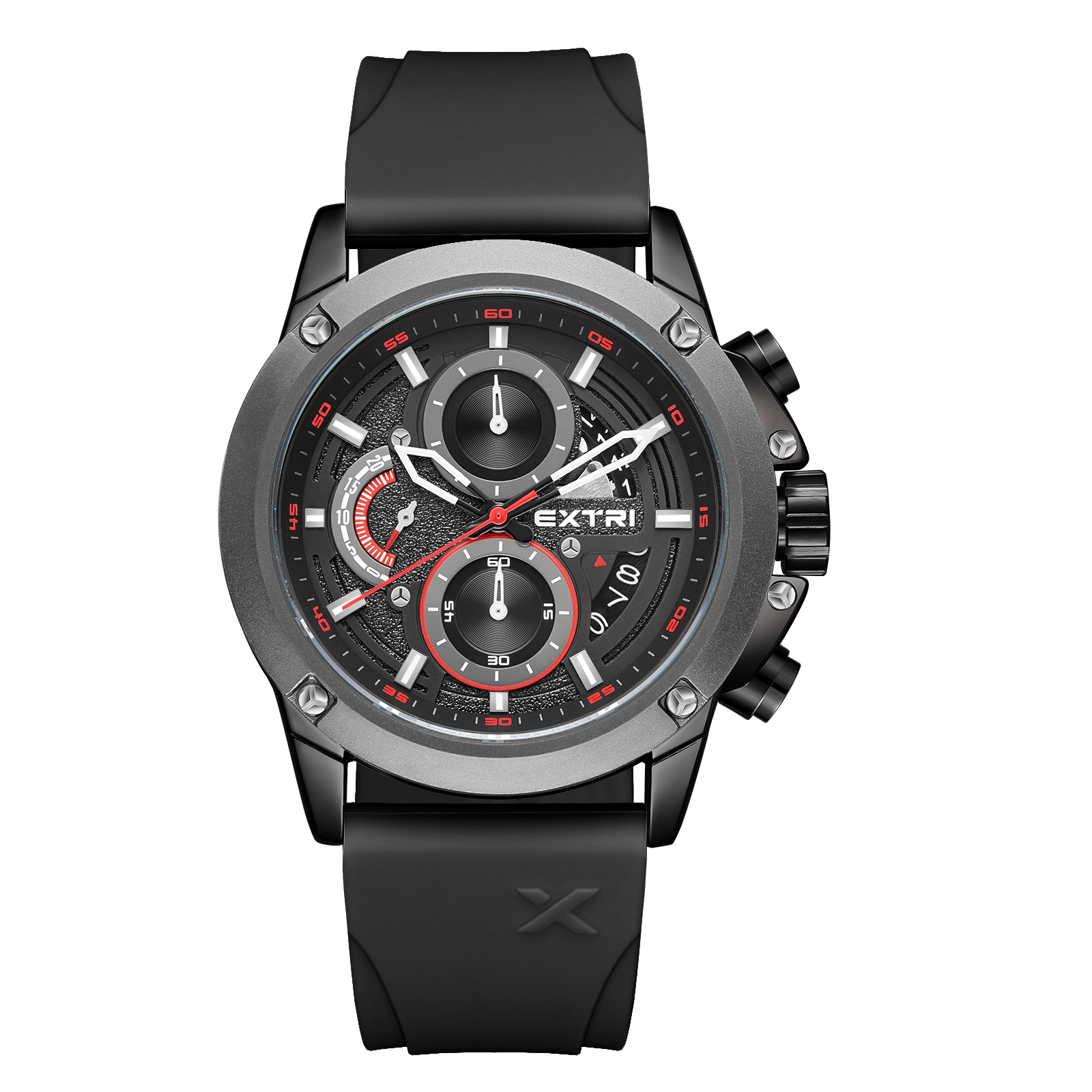 【EXTRI】 X6065 經典 圓形 日期顯示 三眼 矽膠 手錶