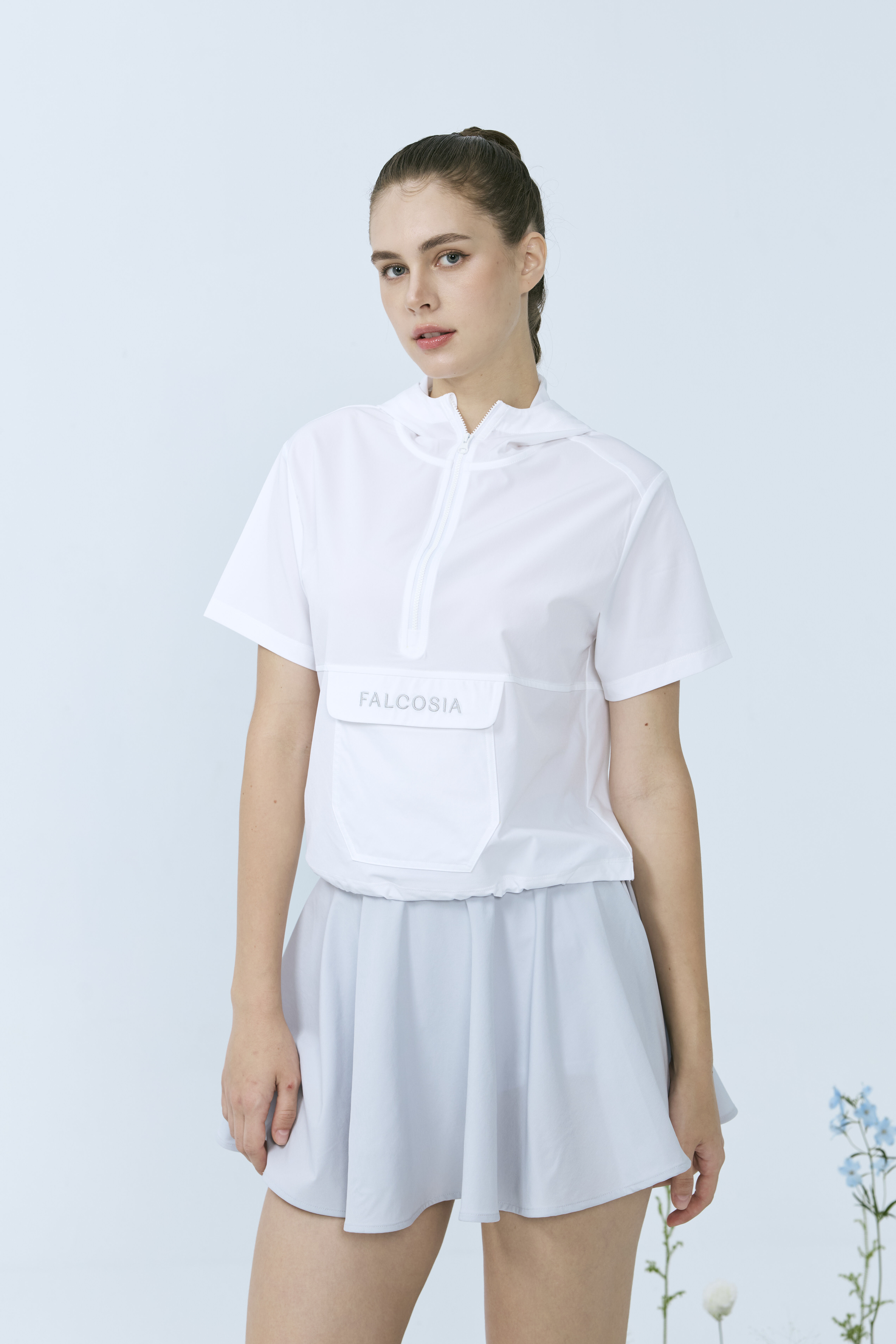 短版防風連衣帽上衣-純淨白