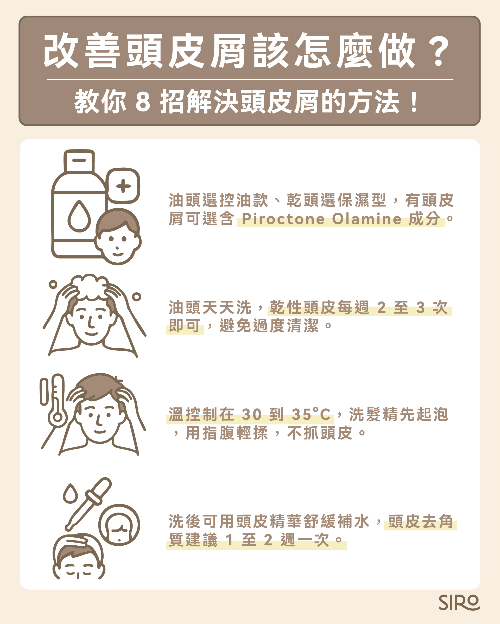 改善頭皮屑方法：選擇適合的洗髮精、控制洗頭頻率與溫度