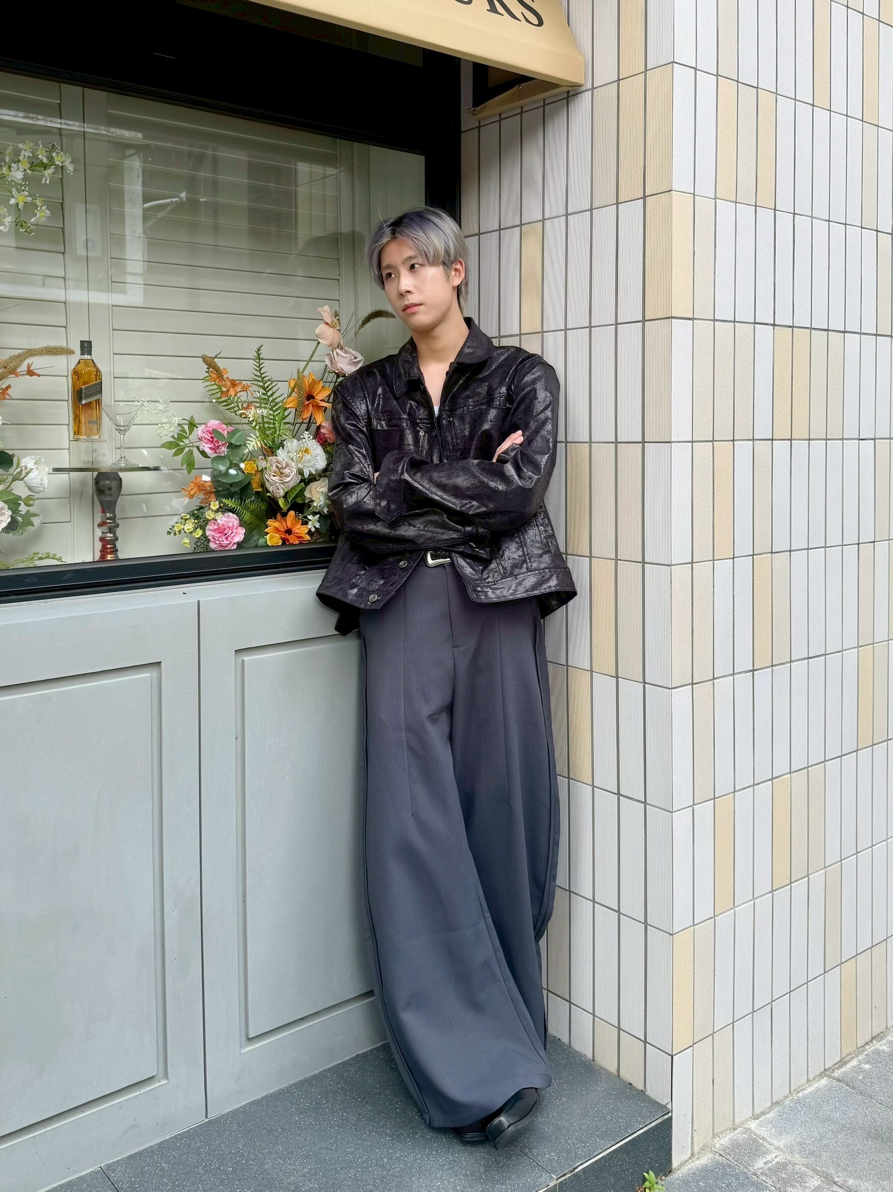 里克塗層短款夾克皮外套