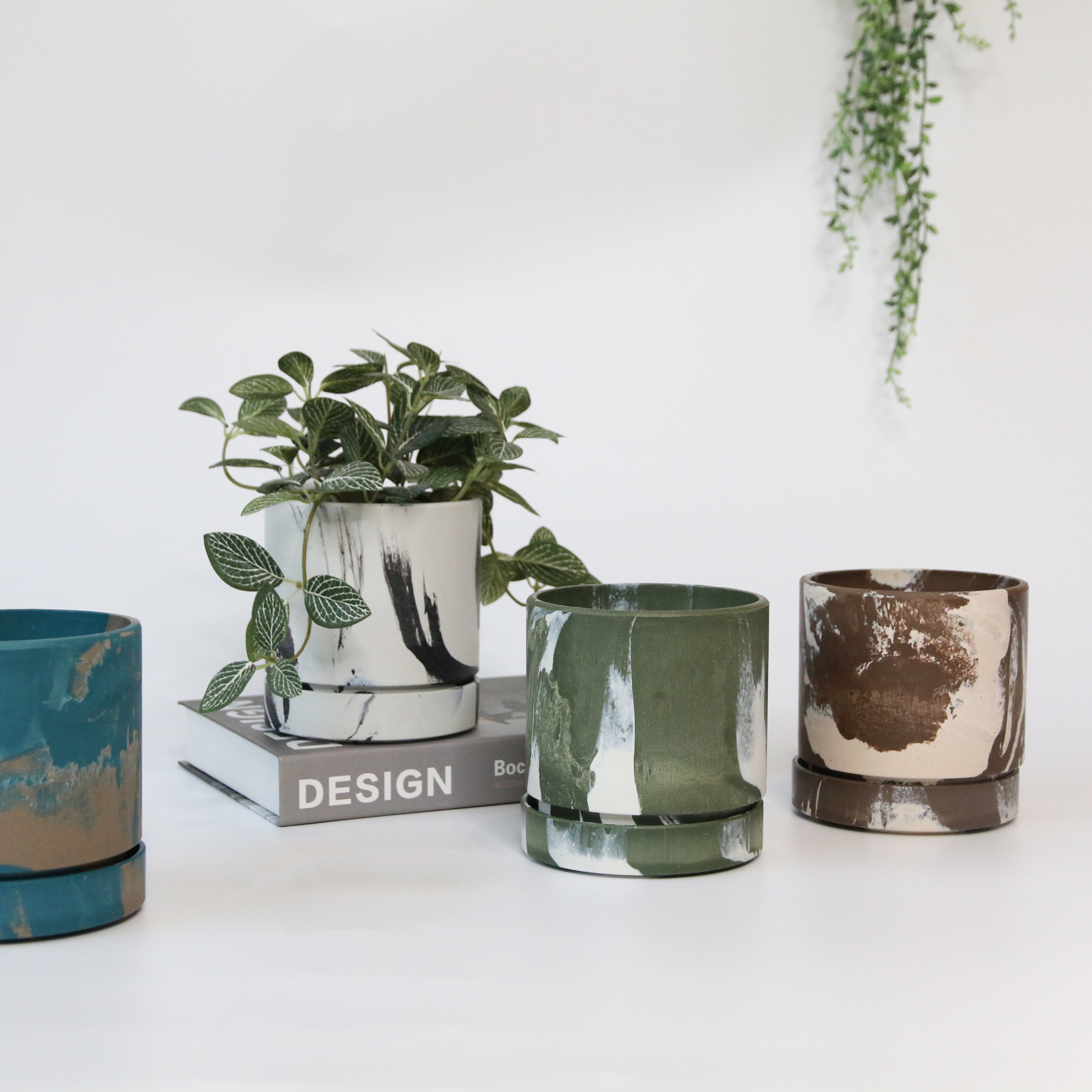 塑酯花器 大理石圓筒  4色