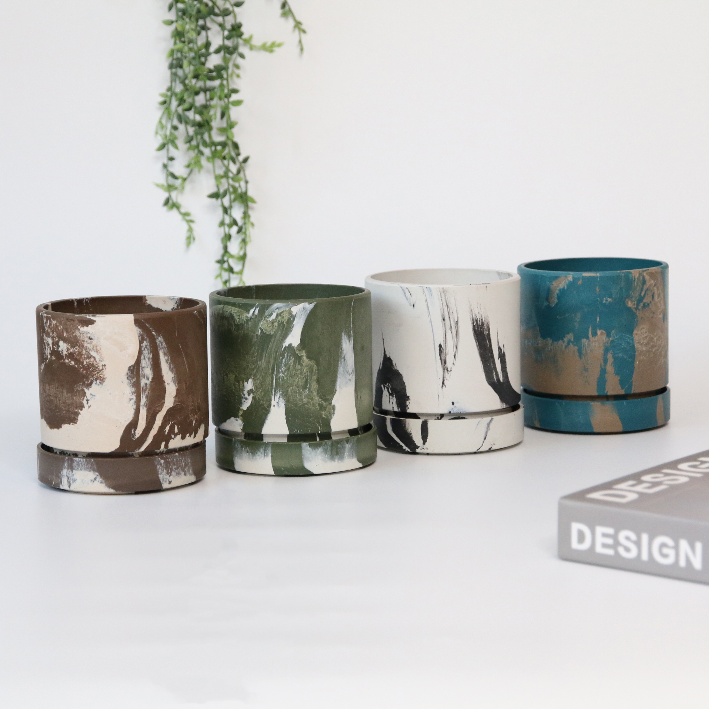 塑酯花器 大理石圓筒  4色