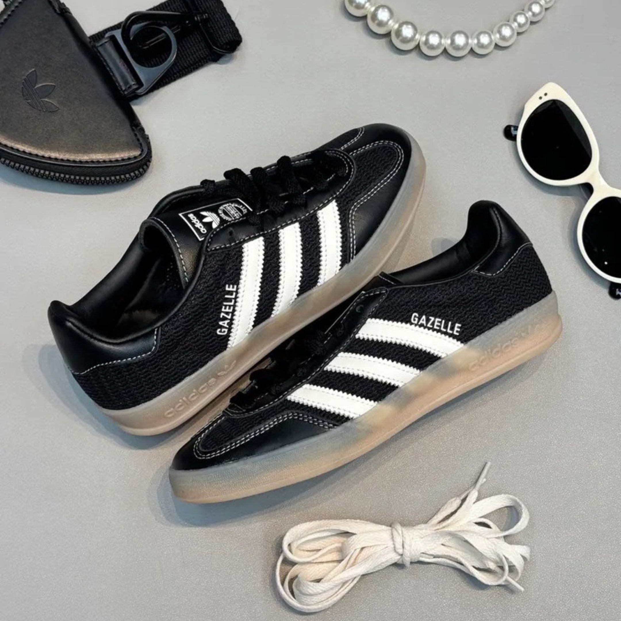 NICEDAY 代購 ADIDAS GAZELLE INDOOR 黑 奶油 編織 皮革 縫線 男女鞋 JQ7084