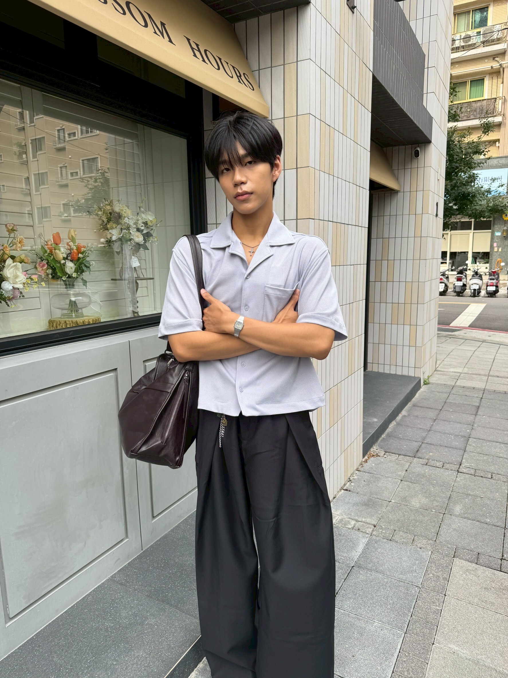 華夫格短袖襯衫