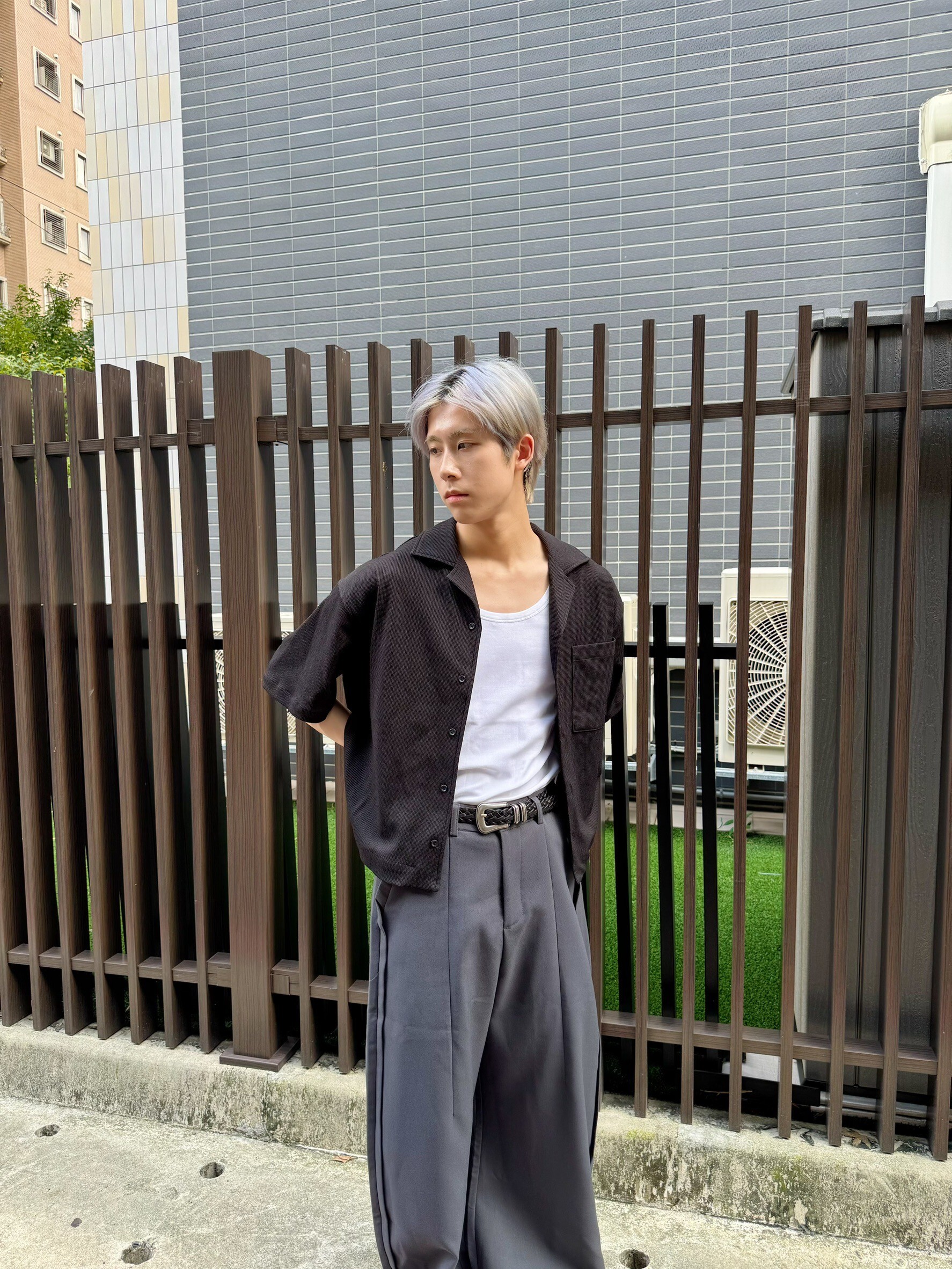 華夫格短袖襯衫