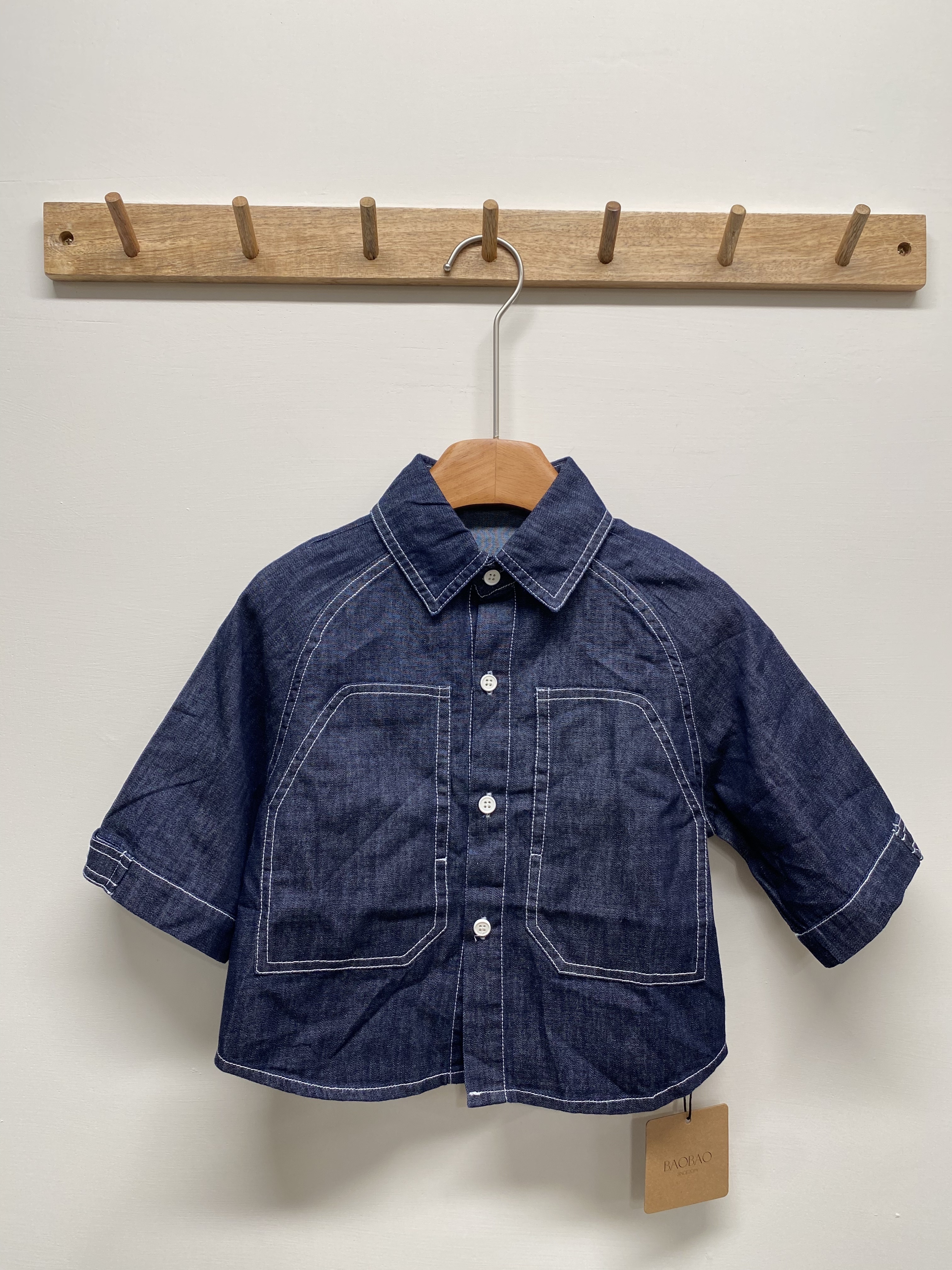 A02927原色牛仔七分袖襯衫