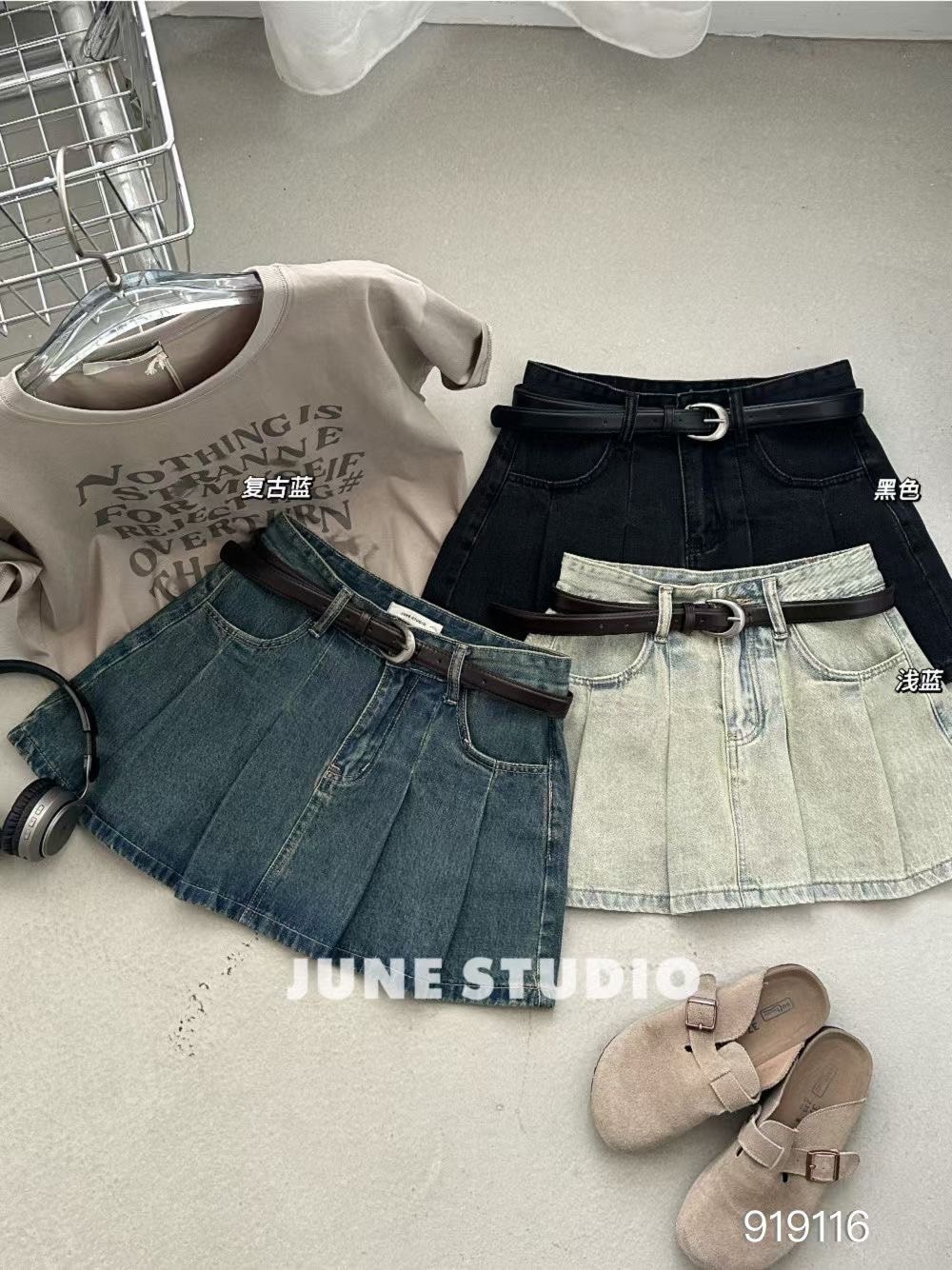 (GOAL)美式 牛仔百褶裙 附皮帶 919116